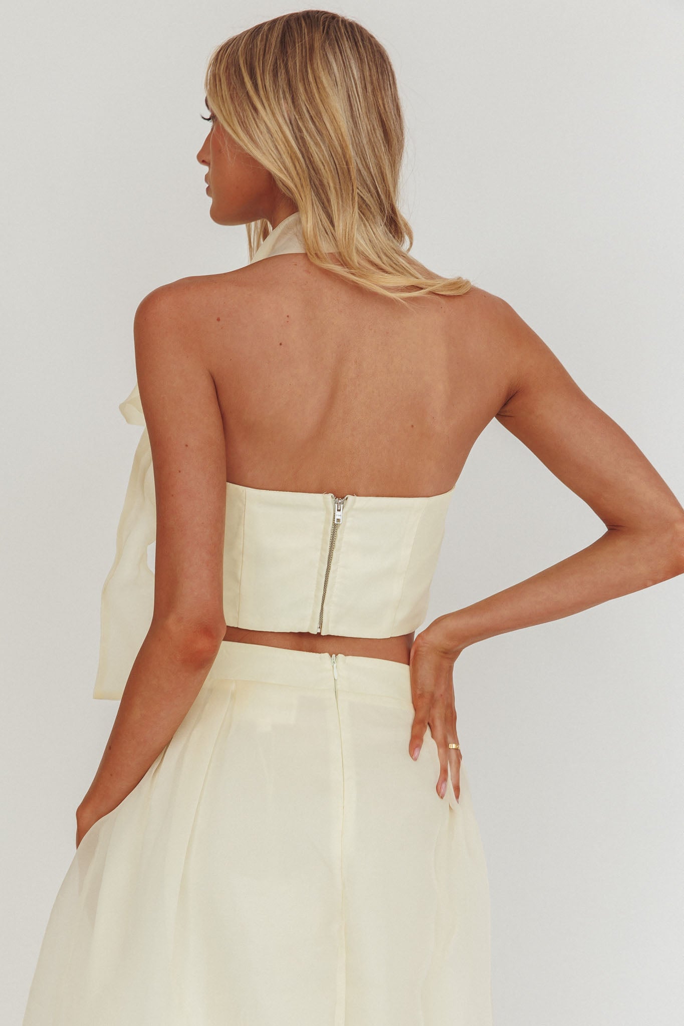 Simple Things Bow Halter Crop Top Butter-Maymioy