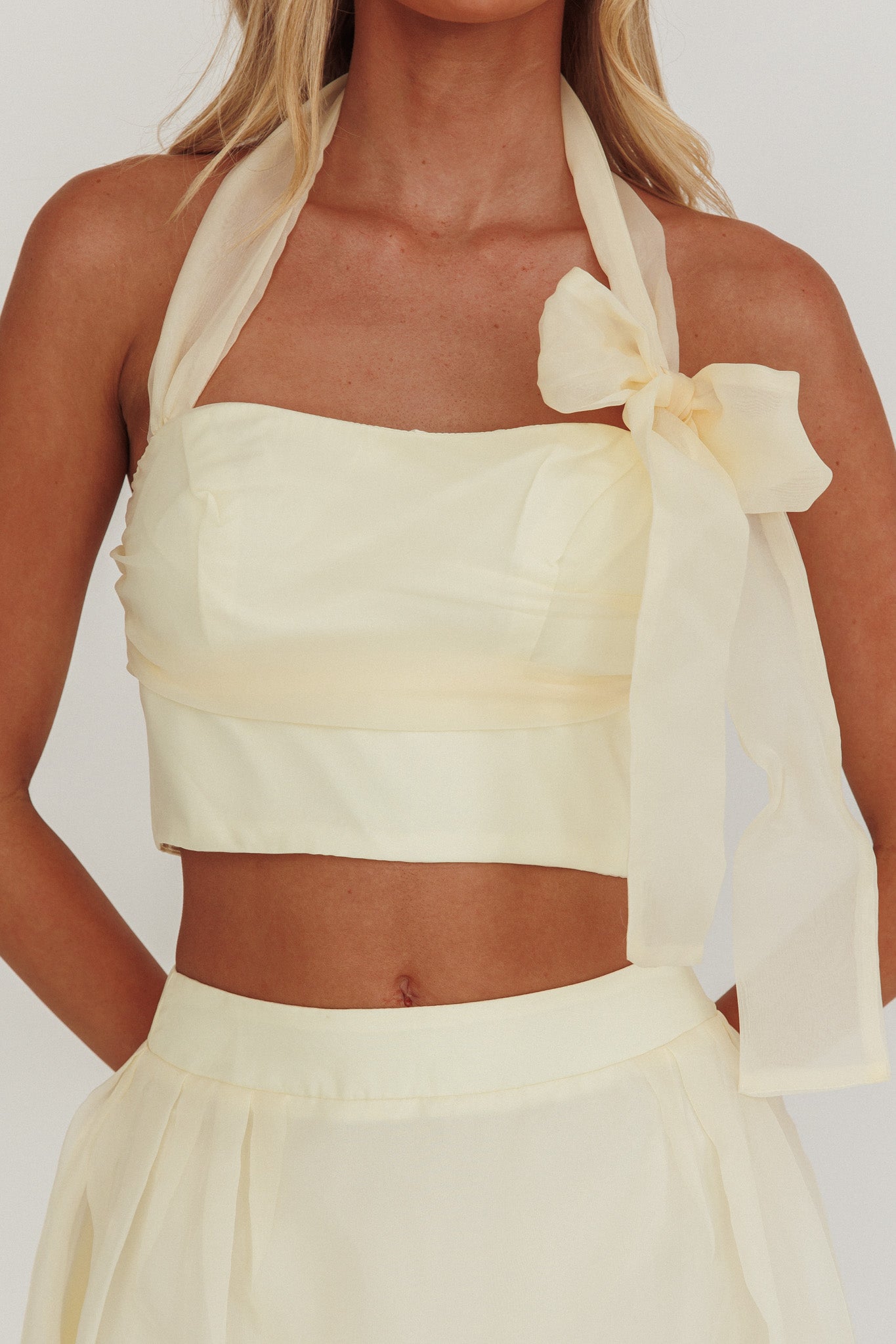 Simple Things Bow Halter Crop Top Butter-Maymioy