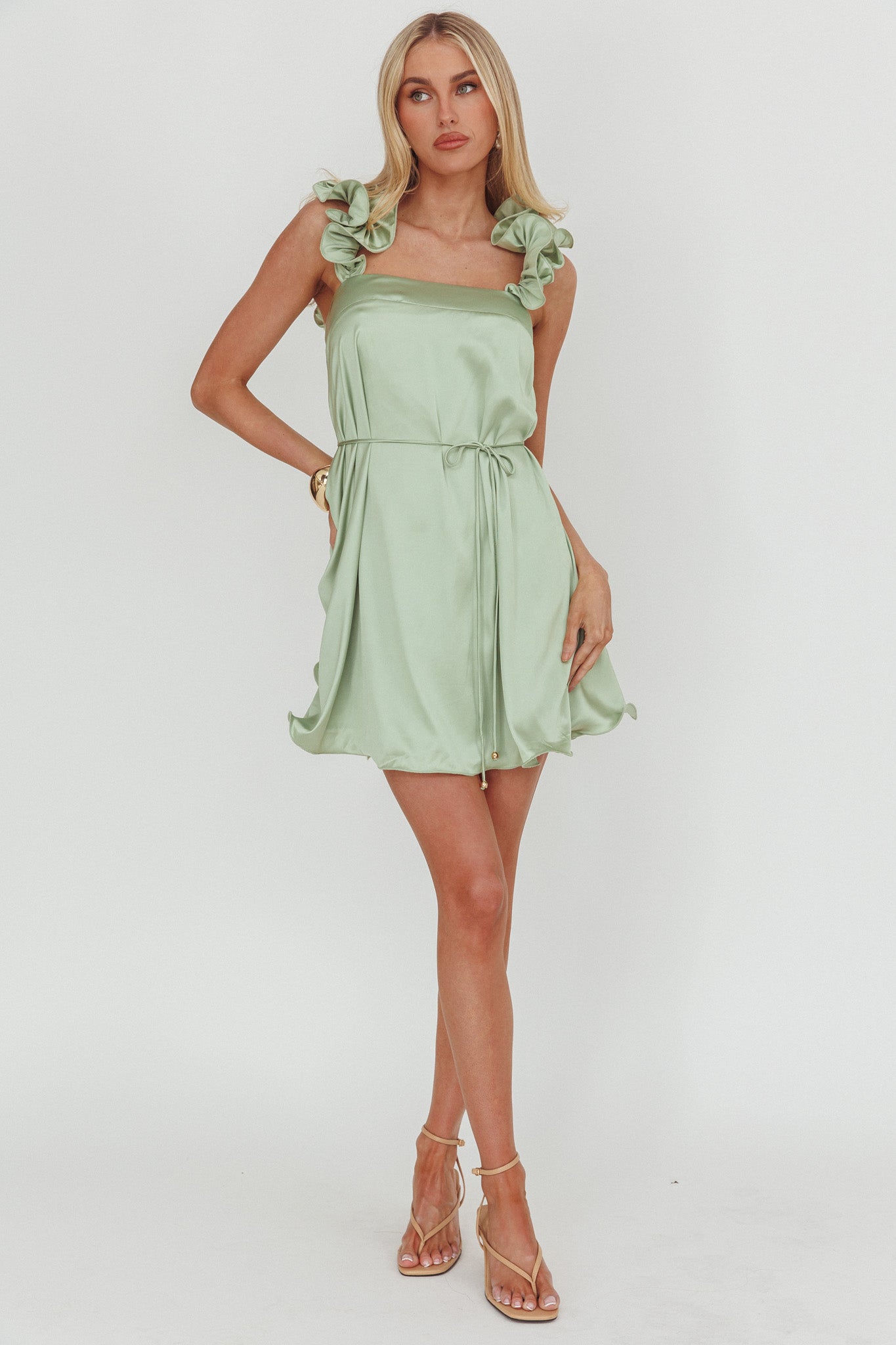 Glow Lettuce Edge Strap Mini Dress Pistachio-Maymioy