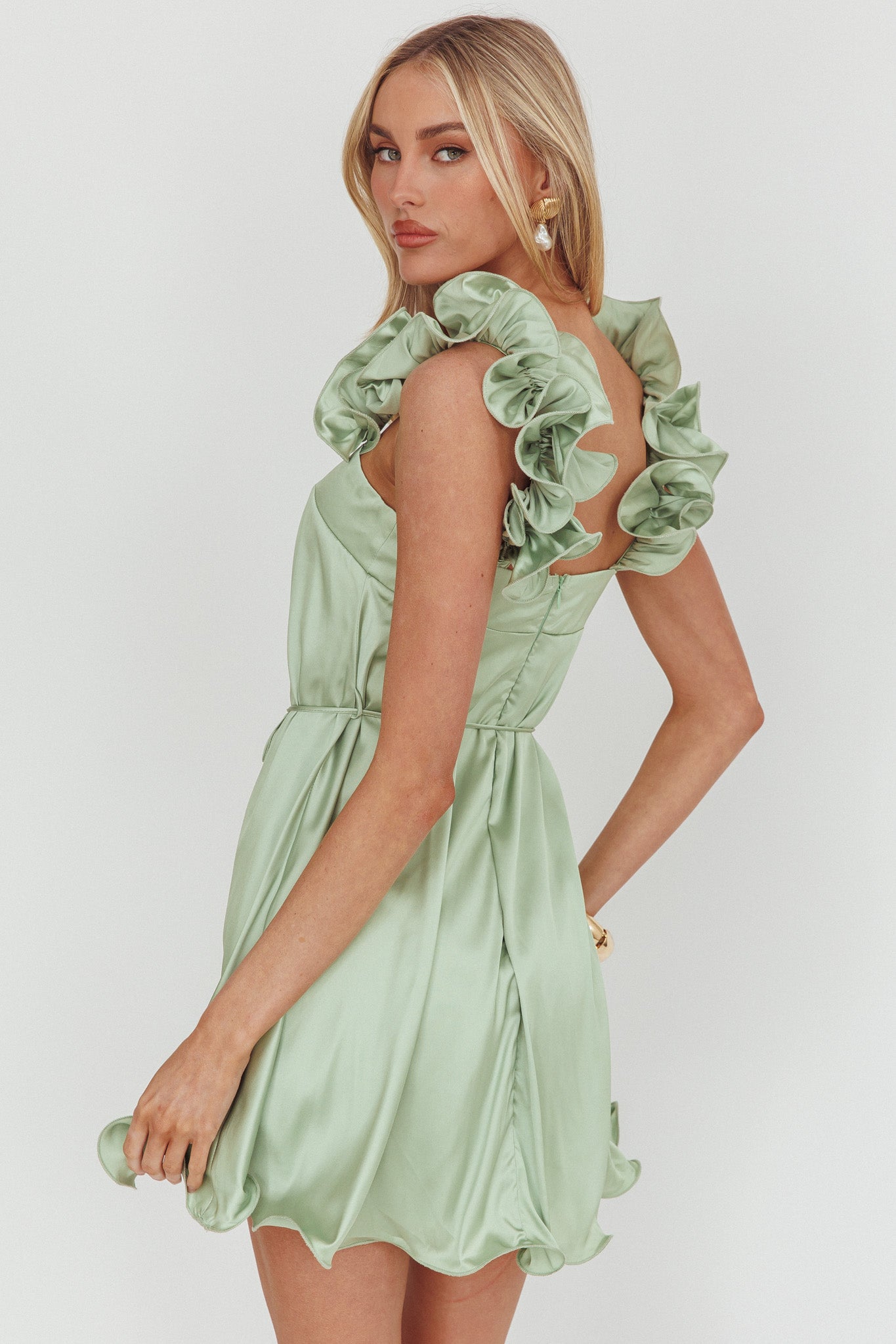 Glow Lettuce Edge Strap Mini Dress Pistachio-Maymioy