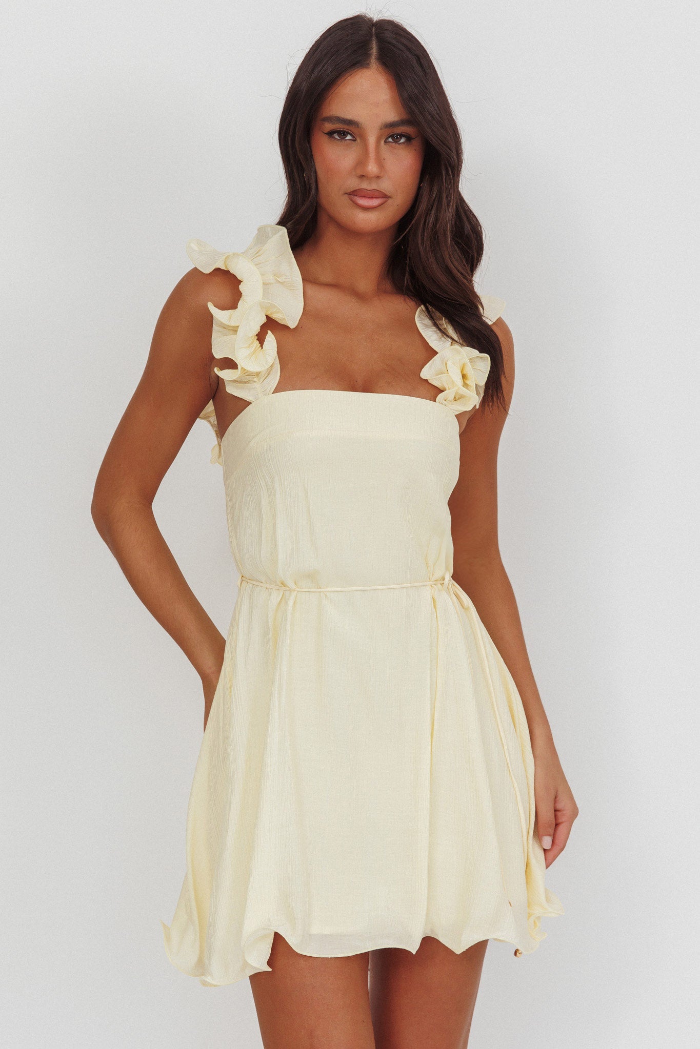 Glow Lettuce Edge Strap Mini Dress Butter-Maymioy