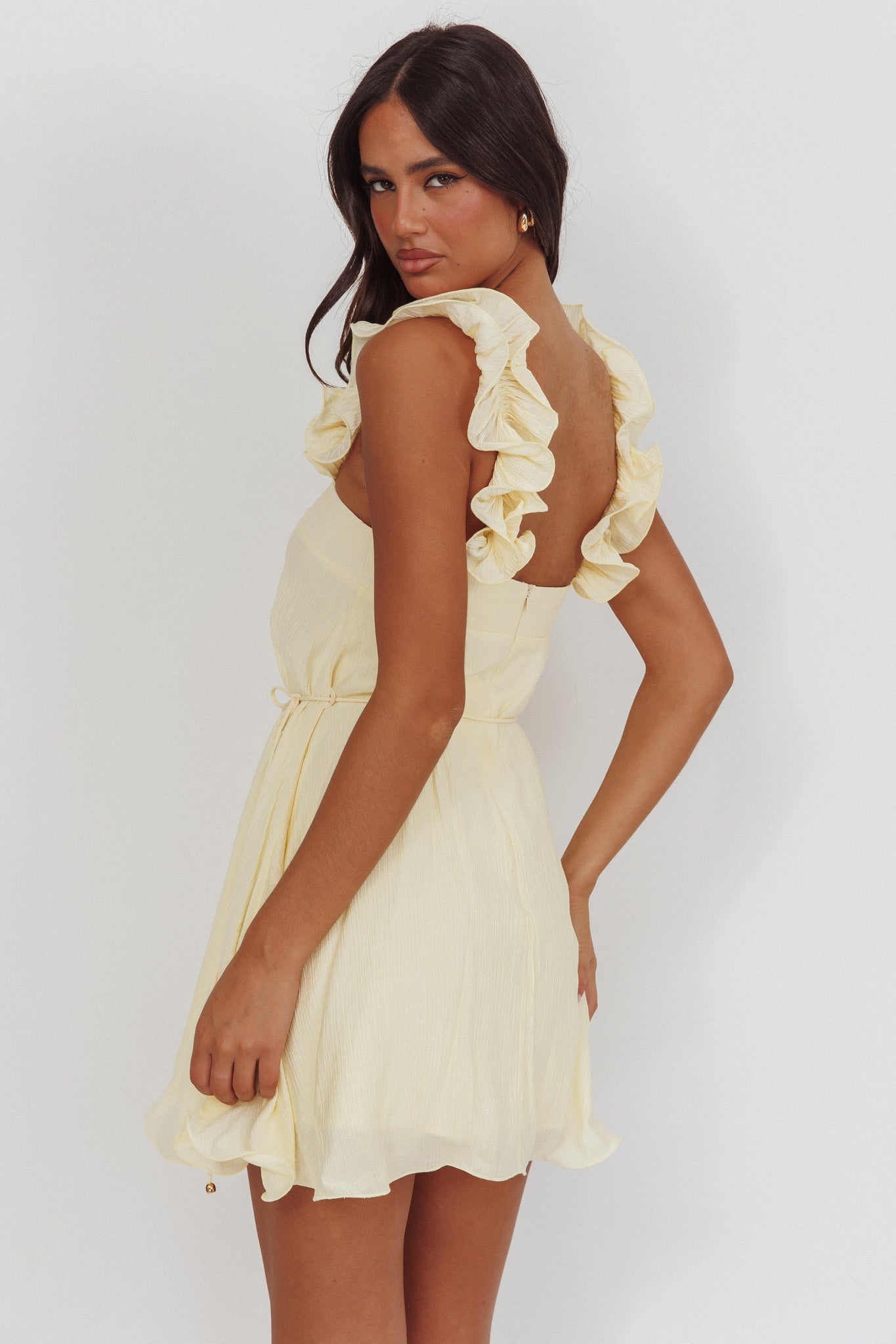 Glow Lettuce Edge Strap Mini Dress Butter-Maymioy