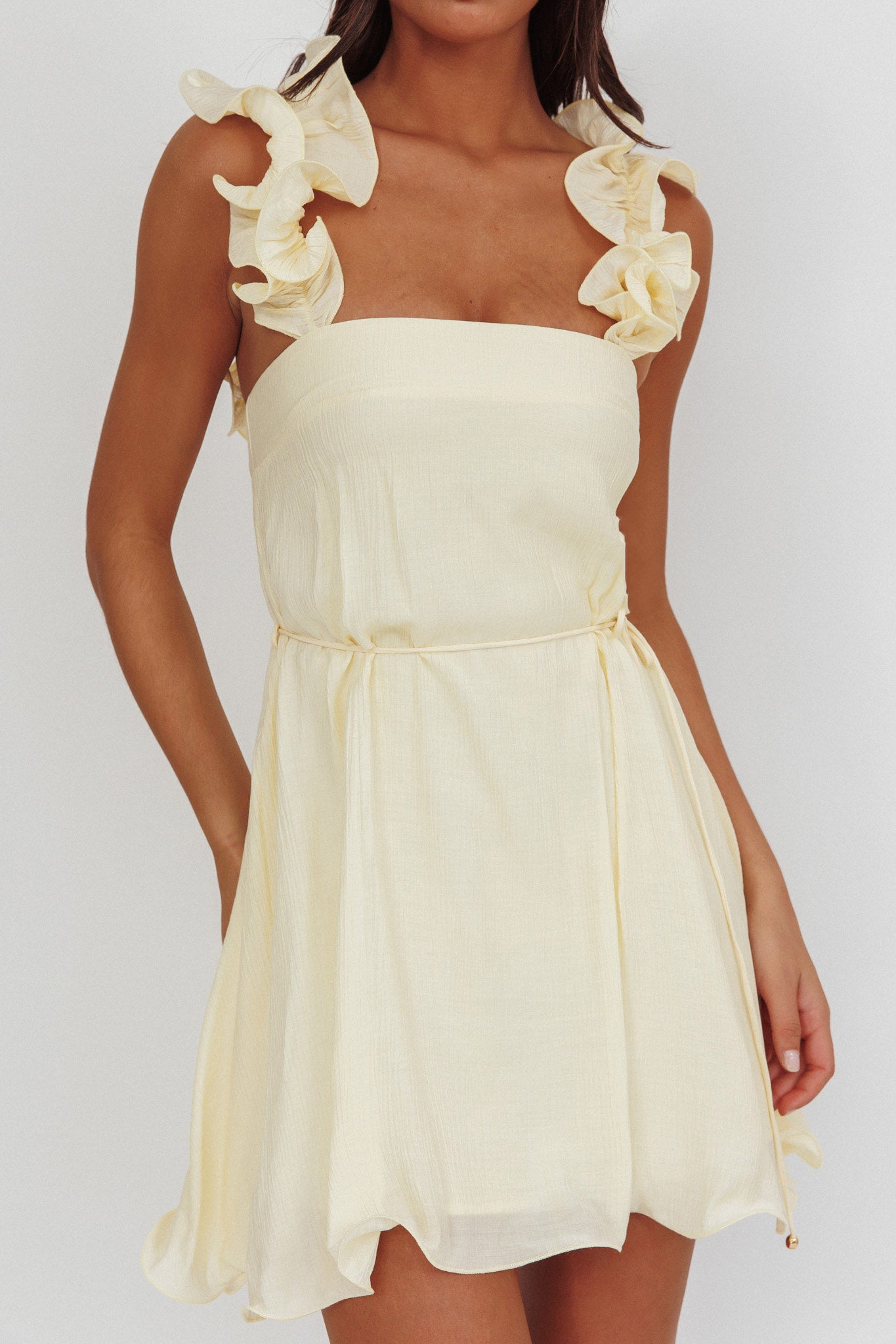 Glow Lettuce Edge Strap Mini Dress Butter-Maymioy