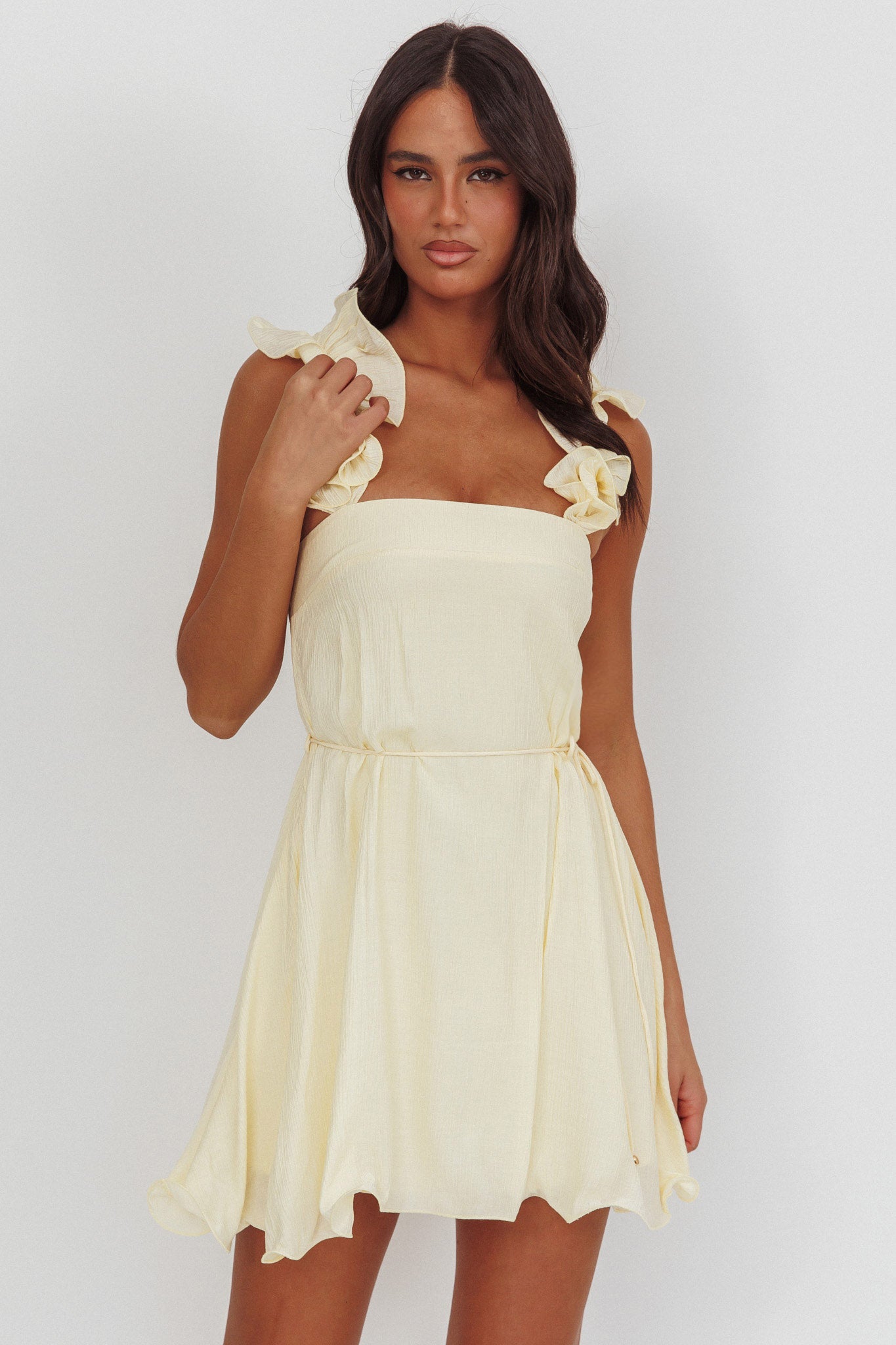 Glow Lettuce Edge Strap Mini Dress Butter-Maymioy