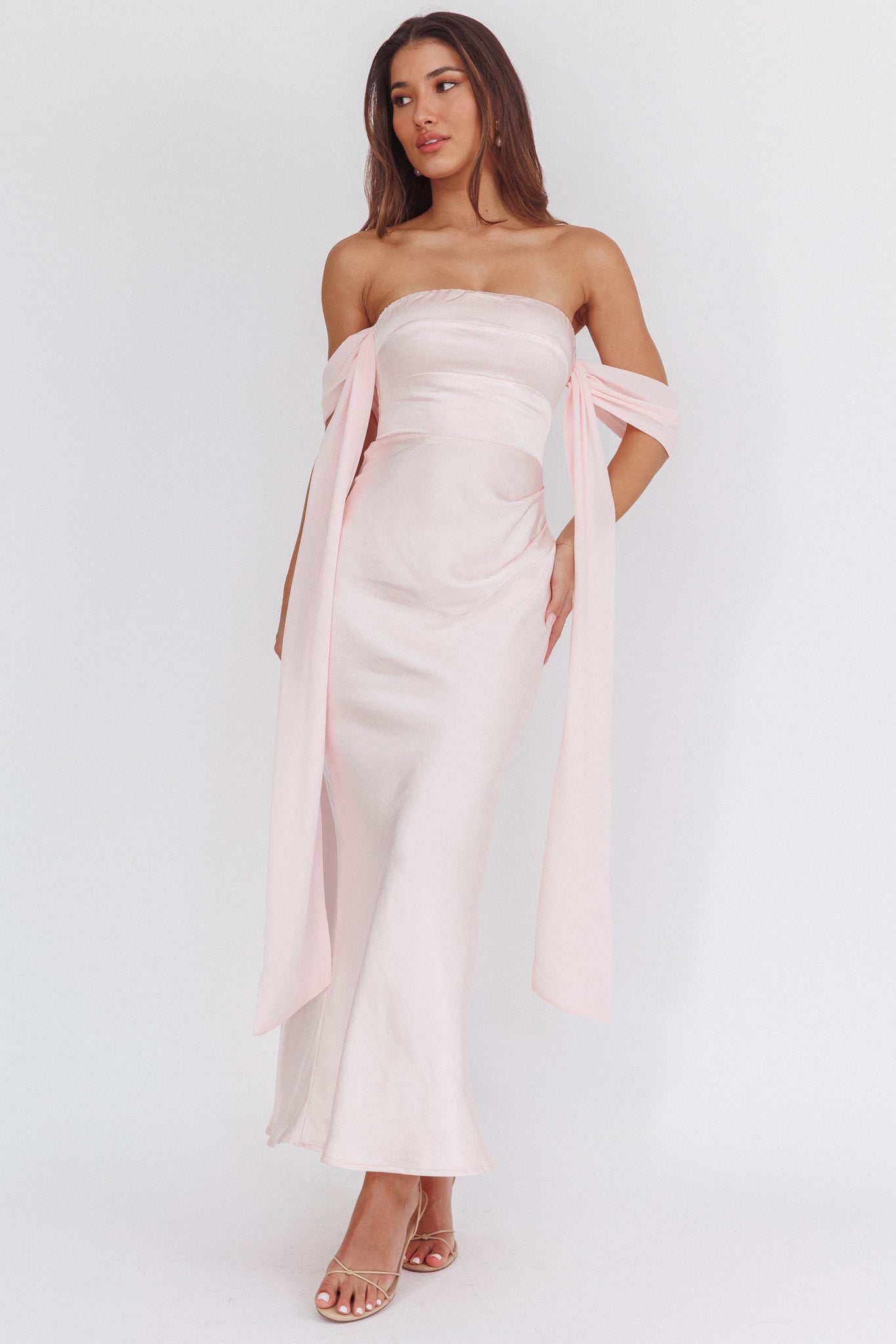 Odayah Draped Sleeve Maxi Dress Pink-Maymioy