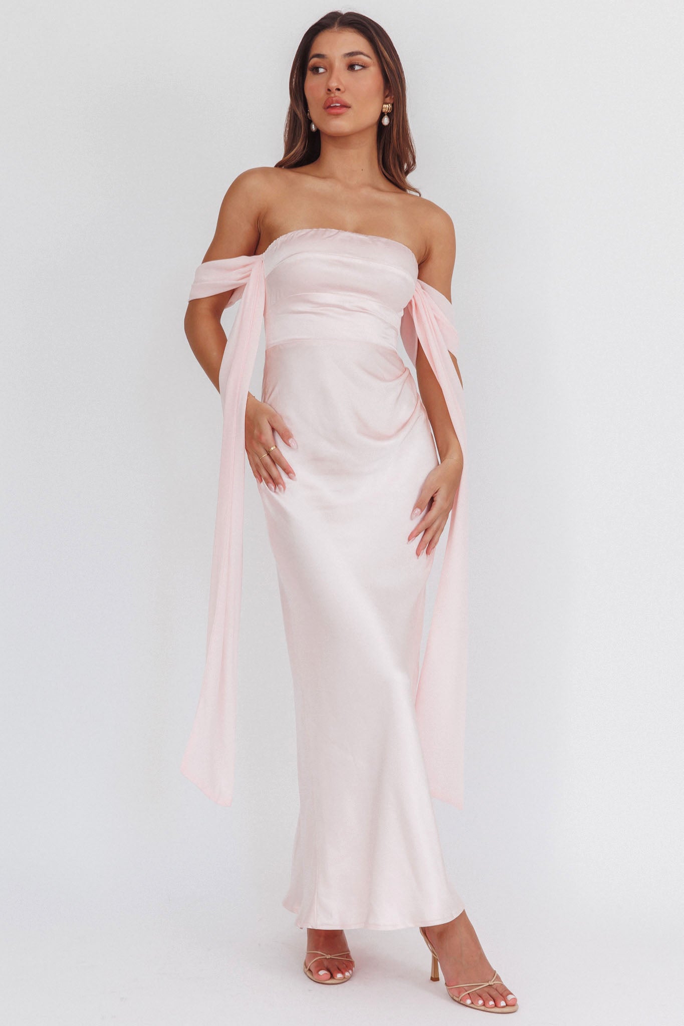 Odayah Draped Sleeve Maxi Dress Pink-Maymioy