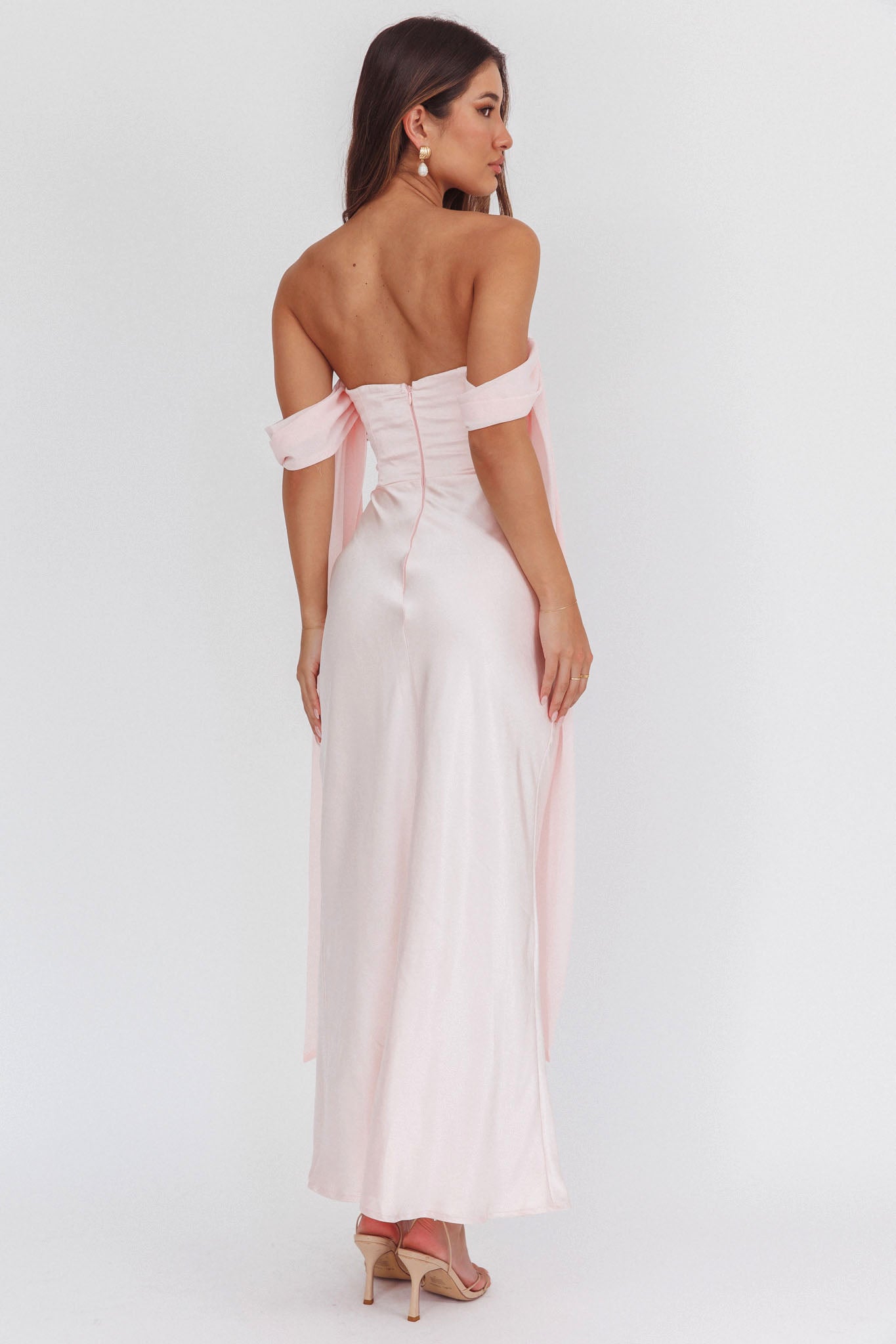 Odayah Draped Sleeve Maxi Dress Pink-Maymioy