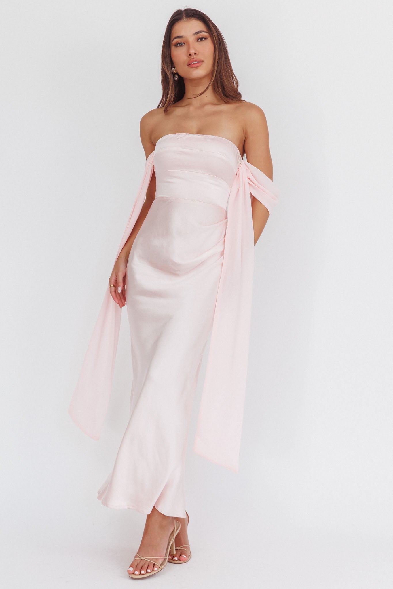Odayah Draped Sleeve Maxi Dress Pink-Maymioy
