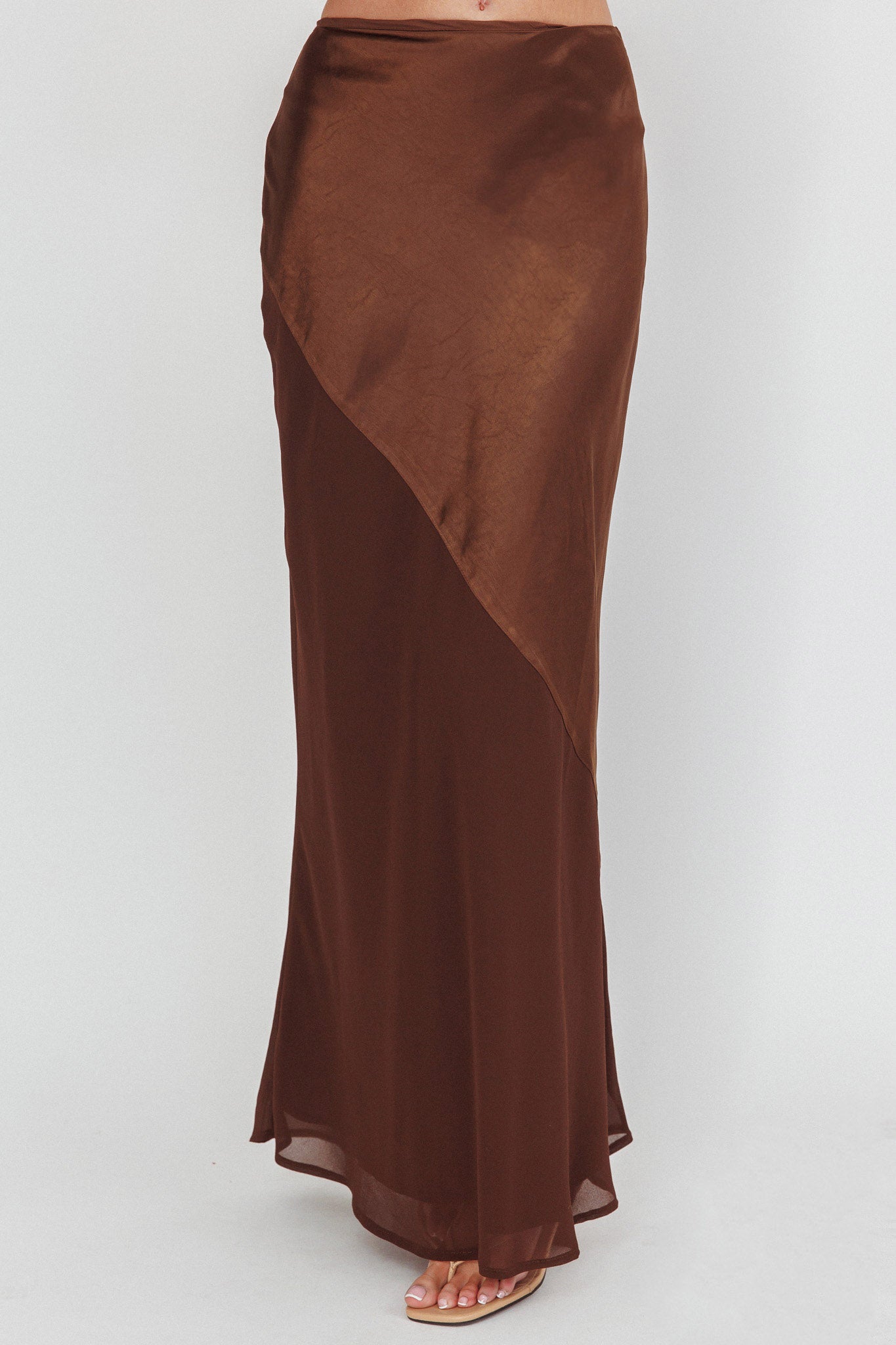 Easy Love Contrast Maxi Skirt Chocolate-Maymioy