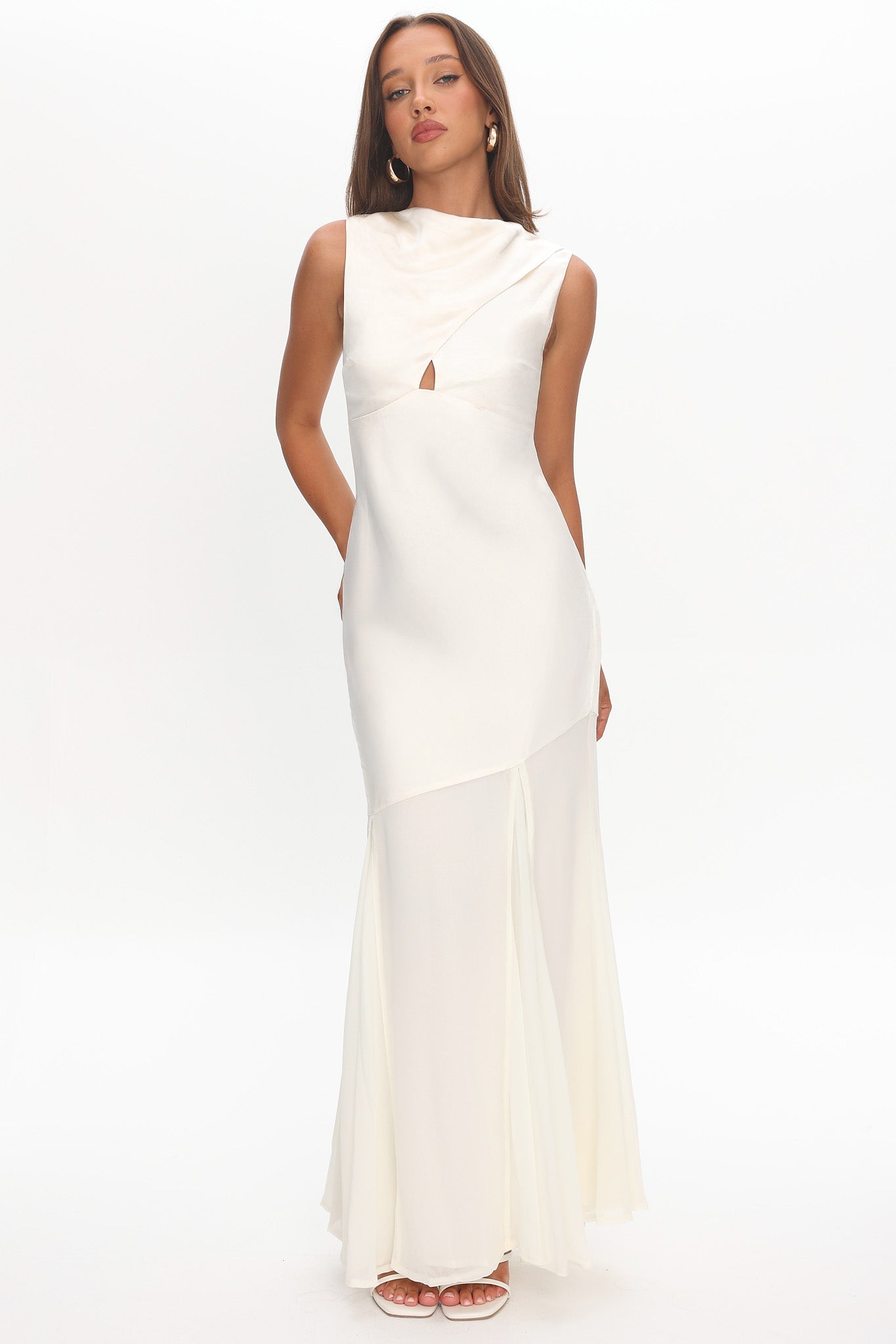 Meliza Keyhole Bust Maxi Dress Oyster-Maymioy
