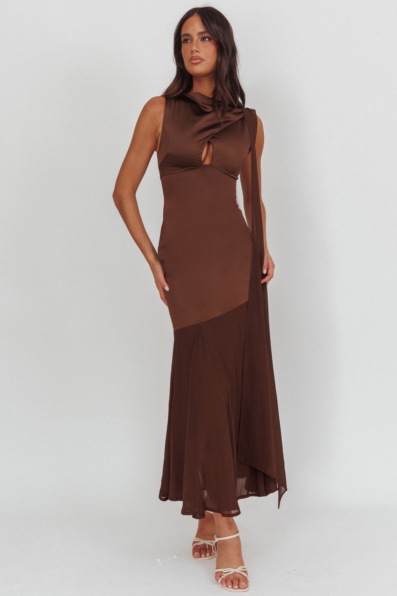 Meliza Keyhole Bust Maxi Dress Chocolate-Maymioy