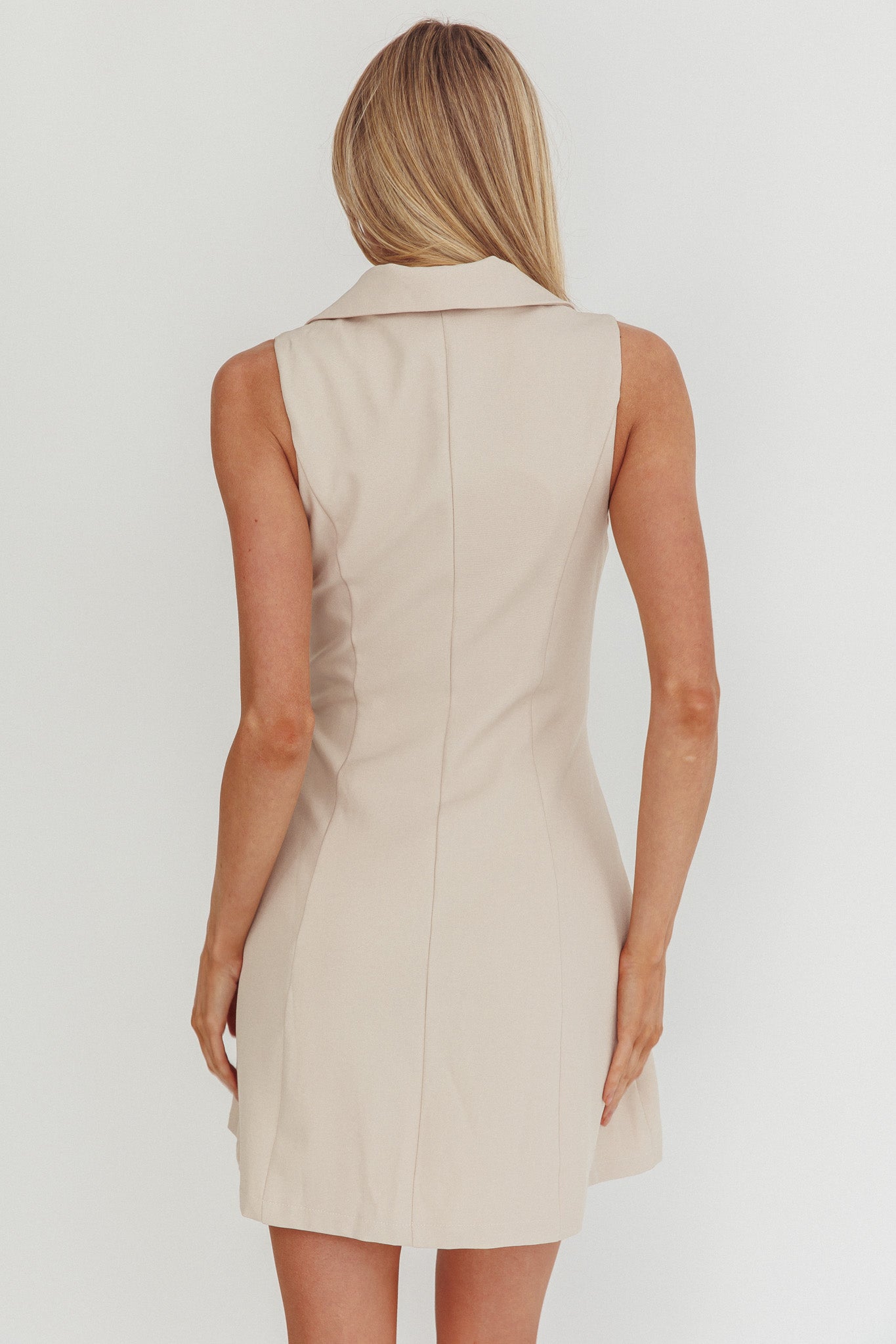 Cary Gold Button Collared Mini Dress Latte-Maymioy