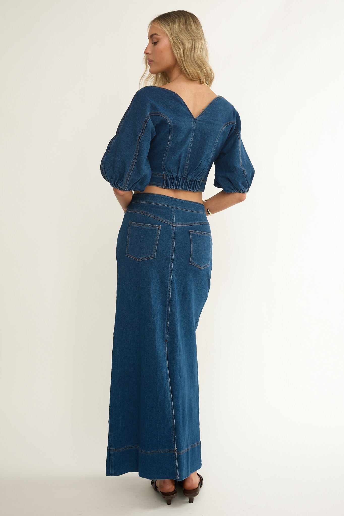 Kaelis Pocket Maxi Skirt Denim-Maymioy