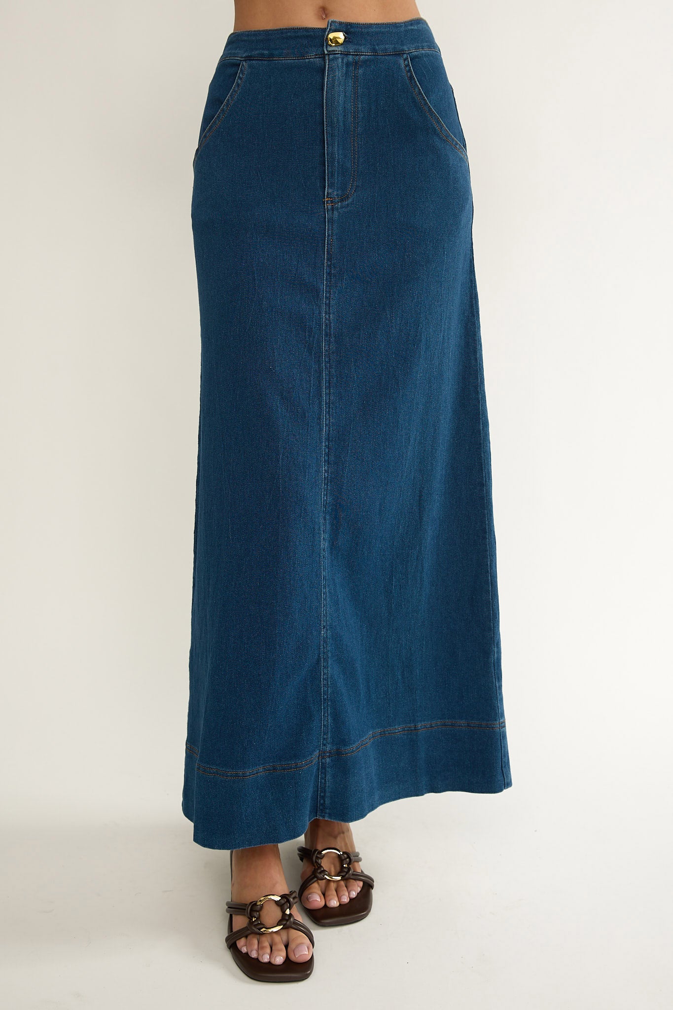 Kaelis Pocket Maxi Skirt Denim-Maymioy