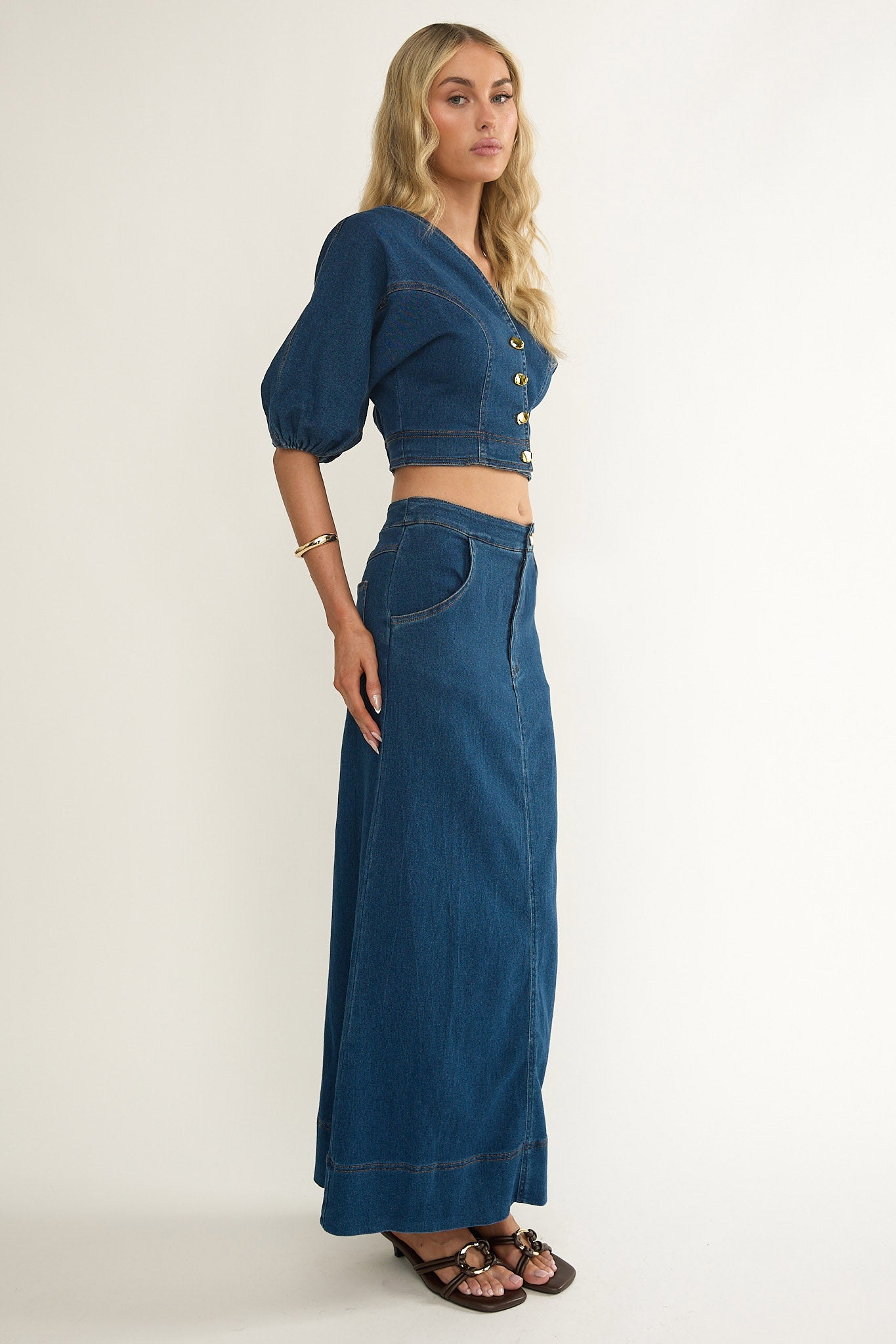 Kaelis Pocket Maxi Skirt Denim-Maymioy