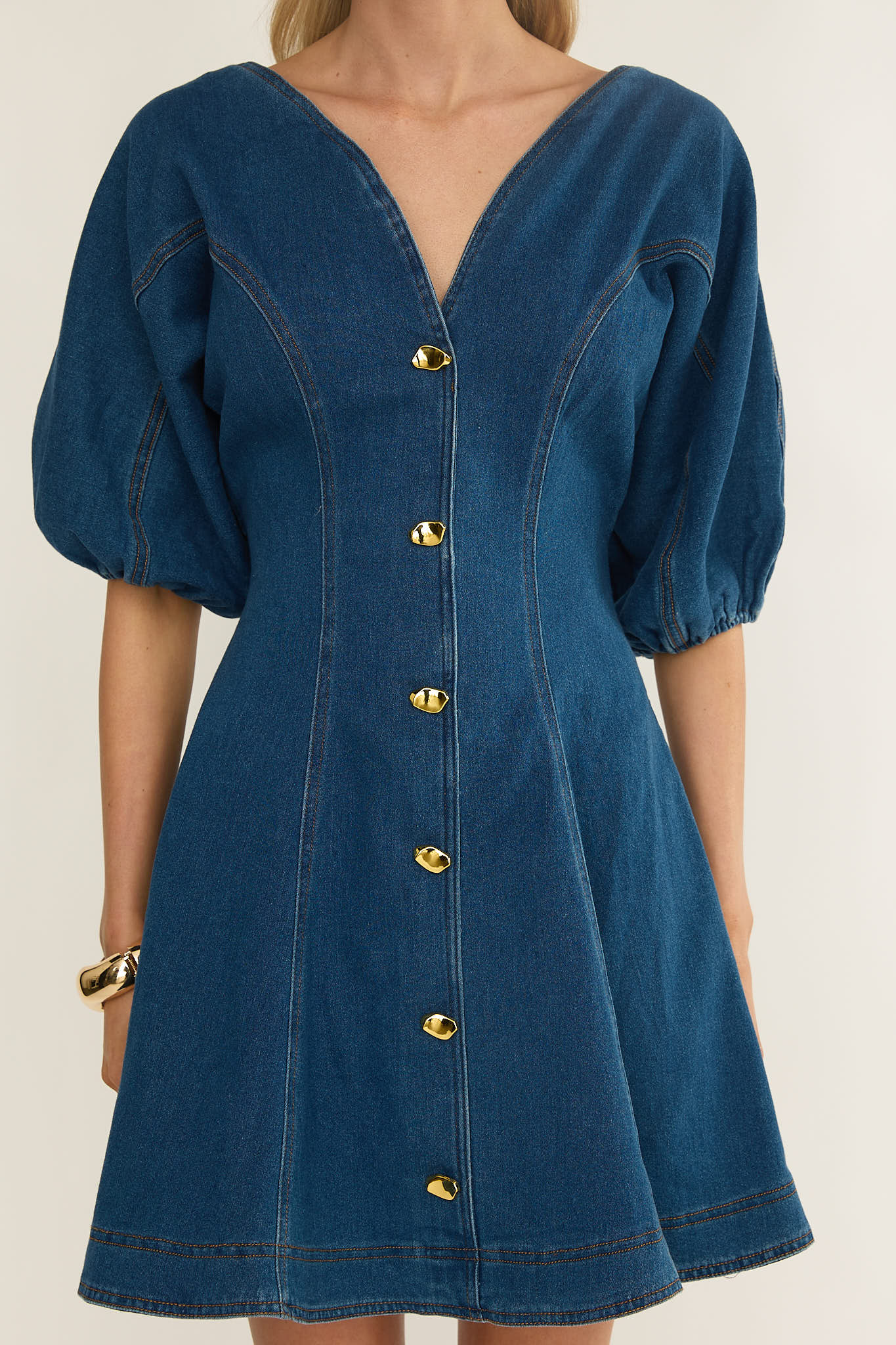 Rivette Bubble Sleeve Mini Dress Denim-Maymioy