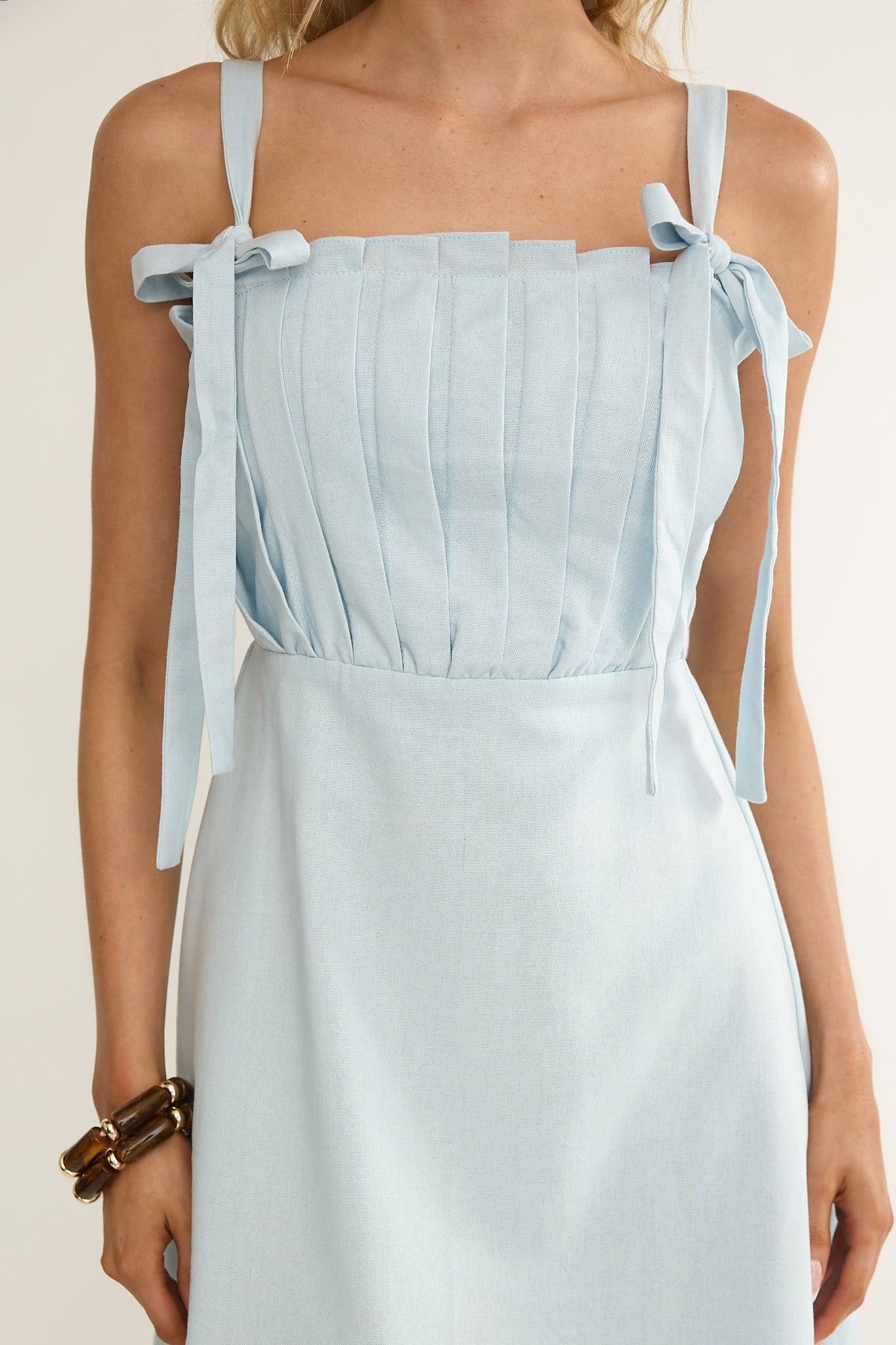 Dylana Pintuck Pleat Bodice Mini Dress Blue-Maymioy