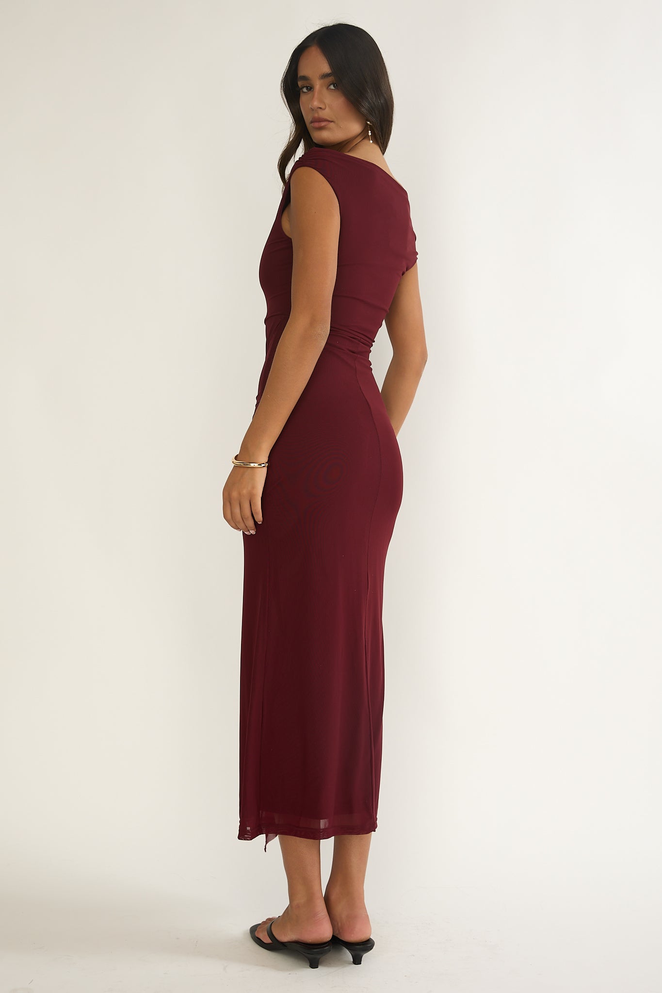 Lyssia Off-Shoulder Waist Sash Maxi Dress Cherry-Maymioy