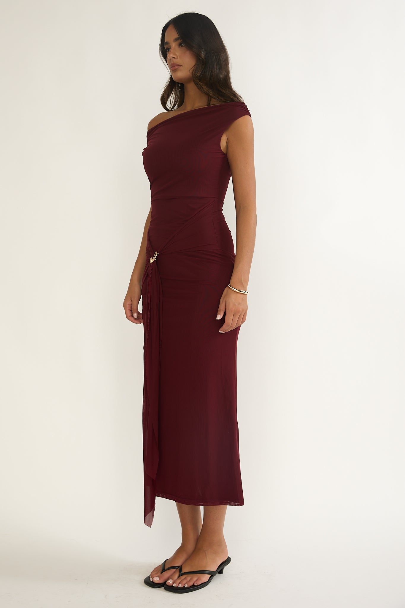 Lyssia Off-Shoulder Waist Sash Maxi Dress Cherry-Maymioy
