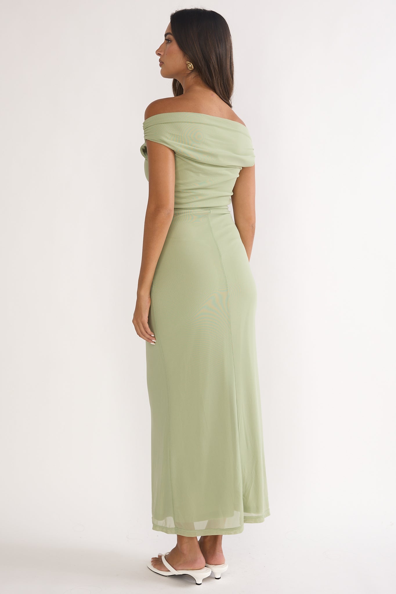 Lyssia Off-Shoulder Waist Sash Maxi Dress Sage-Maymioy