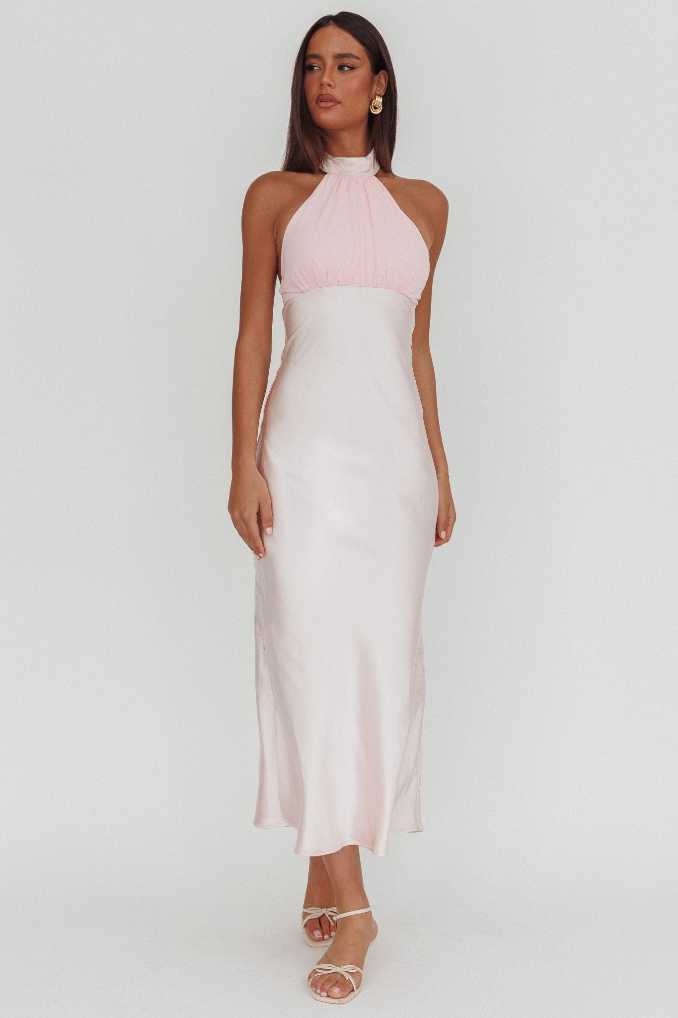 Kaivira Halterneck Maxi Dress Pink-Maymioy