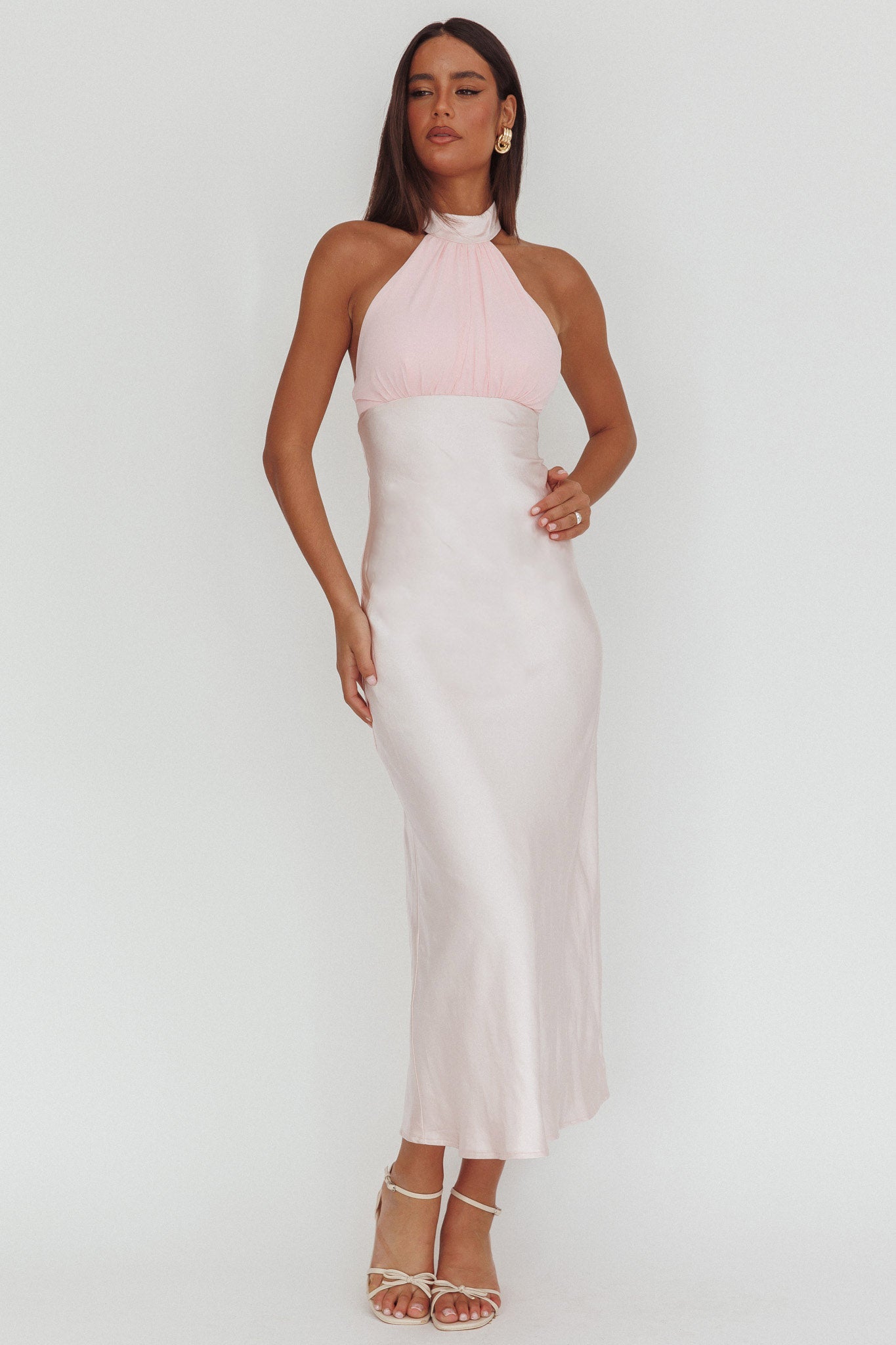 Kaivira Halterneck Maxi Dress Pink-Maymioy