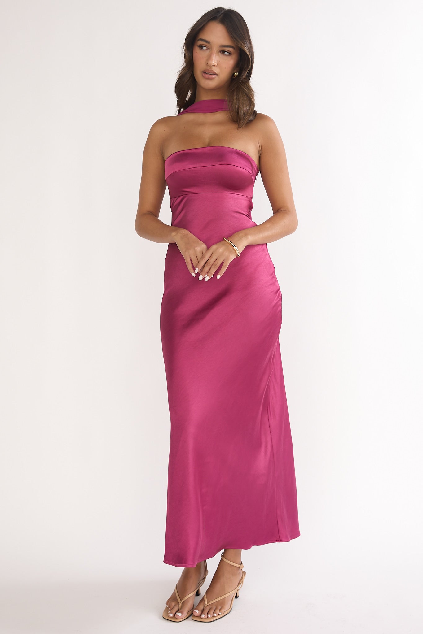 Lior Detachable Shoulder Maxi Dress Burgundy-Maymioy