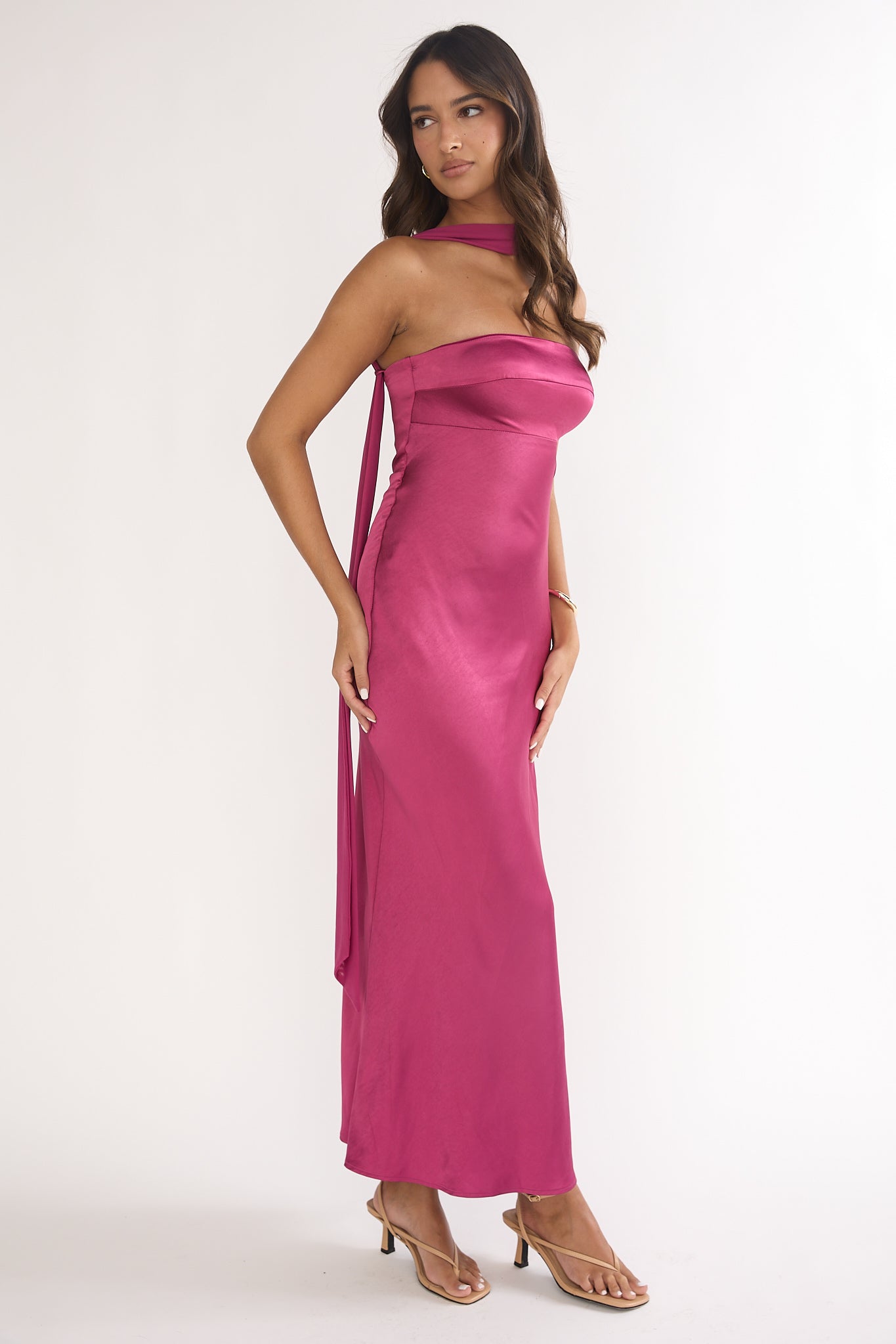 Lior Detachable Shoulder Maxi Dress Burgundy-Maymioy