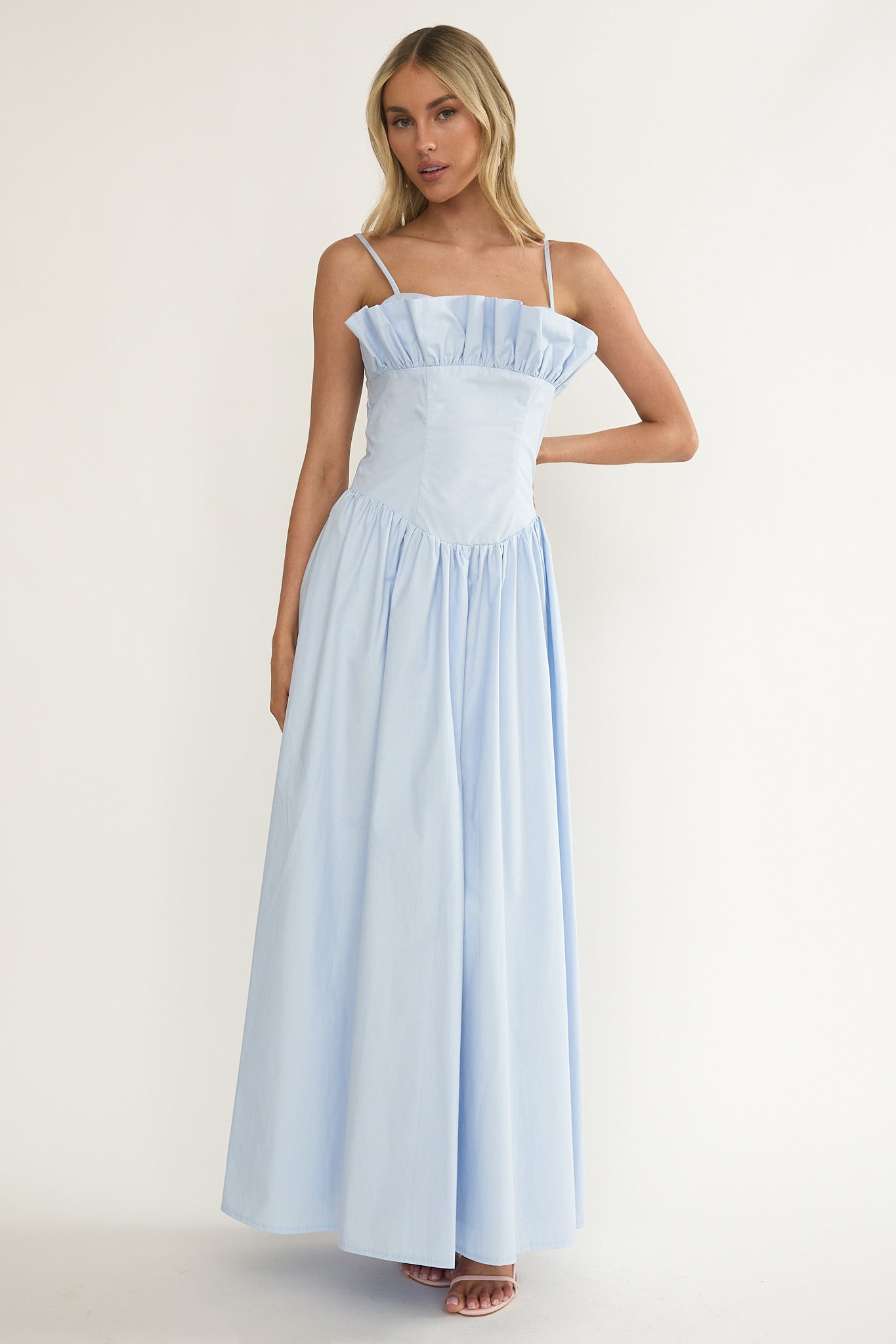 Pailin Frill Bust Maxi Dress Blue-Maymioy