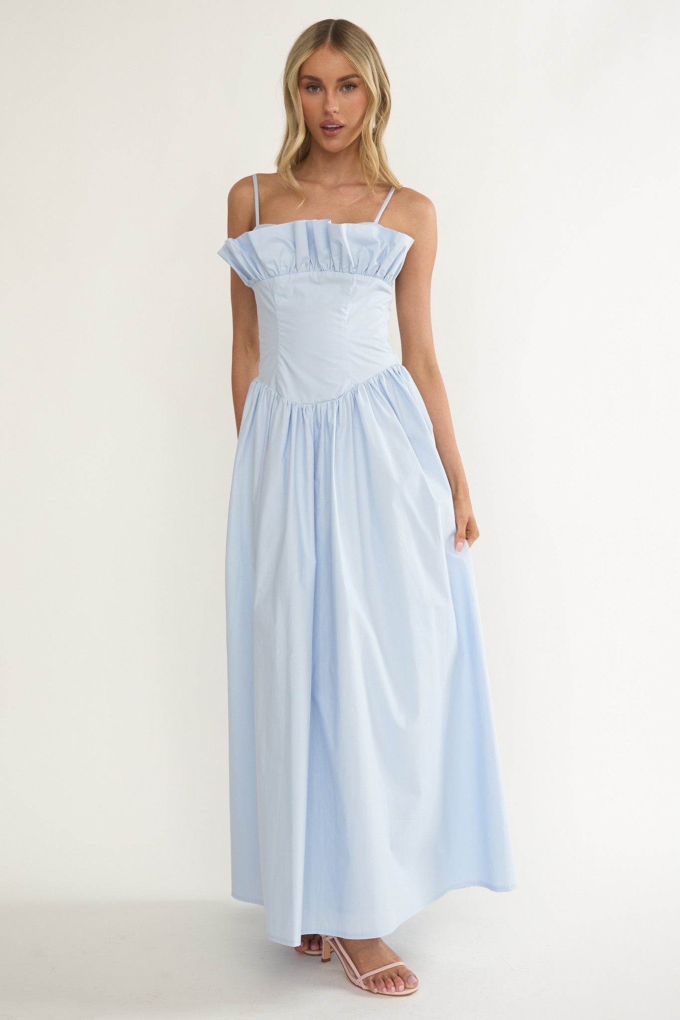 Pailin Frill Bust Maxi Dress Blue-Maymioy