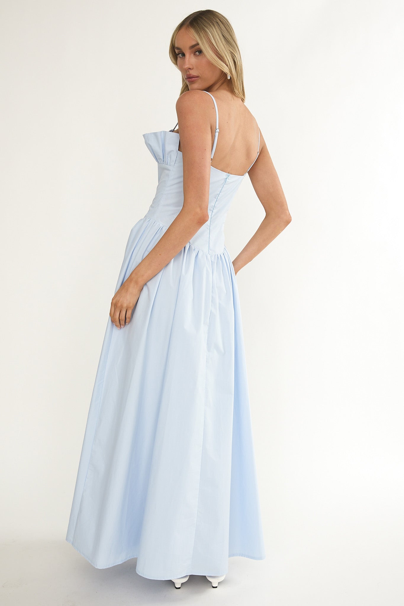 Pailin Frill Bust Maxi Dress Blue-Maymioy