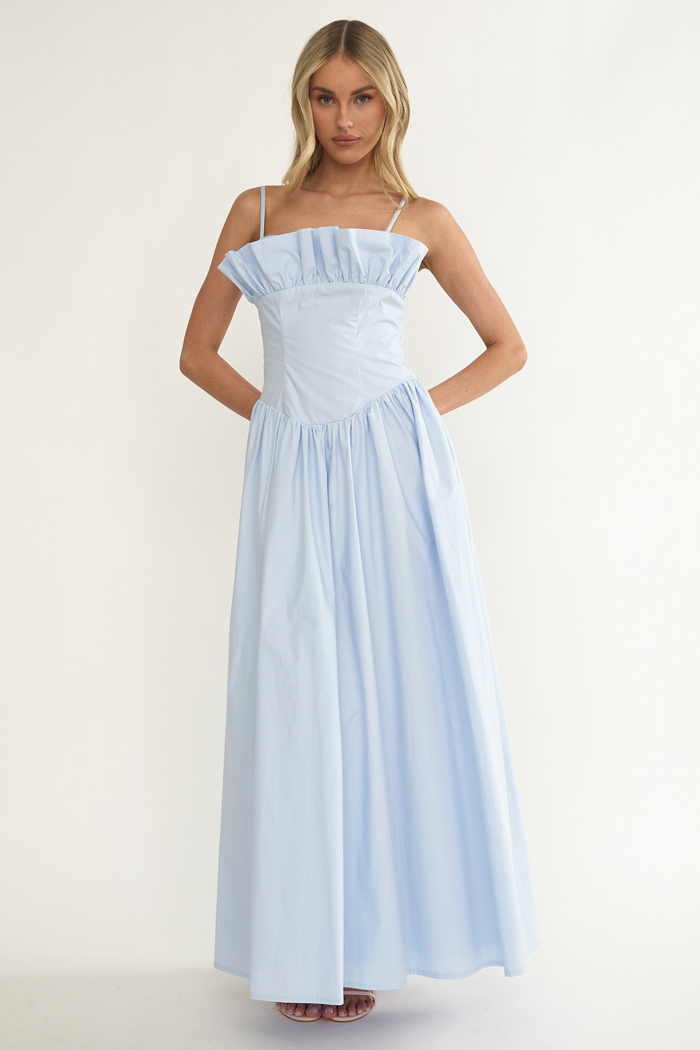 Pailin Frill Bust Maxi Dress Blue-Maymioy