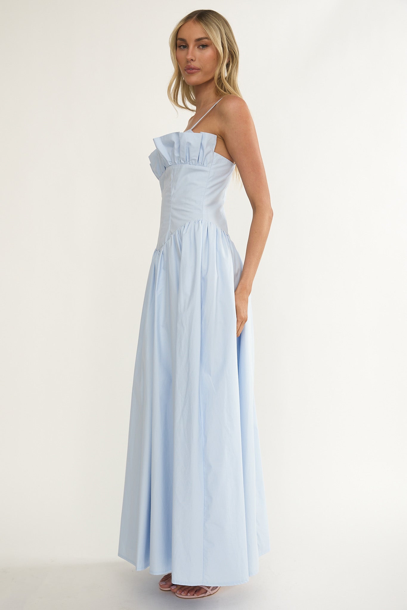 Pailin Frill Bust Maxi Dress Blue-Maymioy