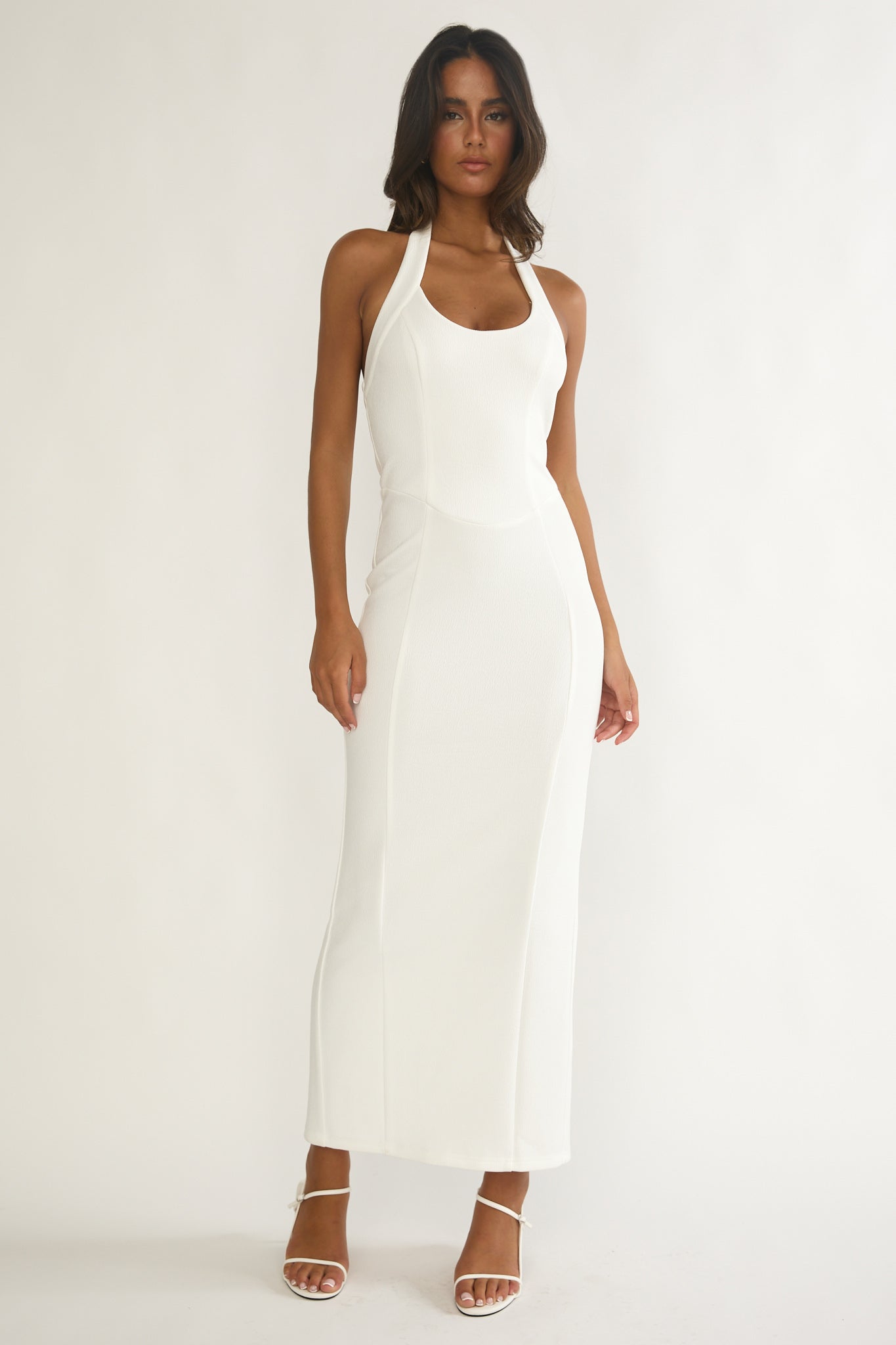 Shailyn Scoop Neck Halter Maxi Dress White-Maymioy