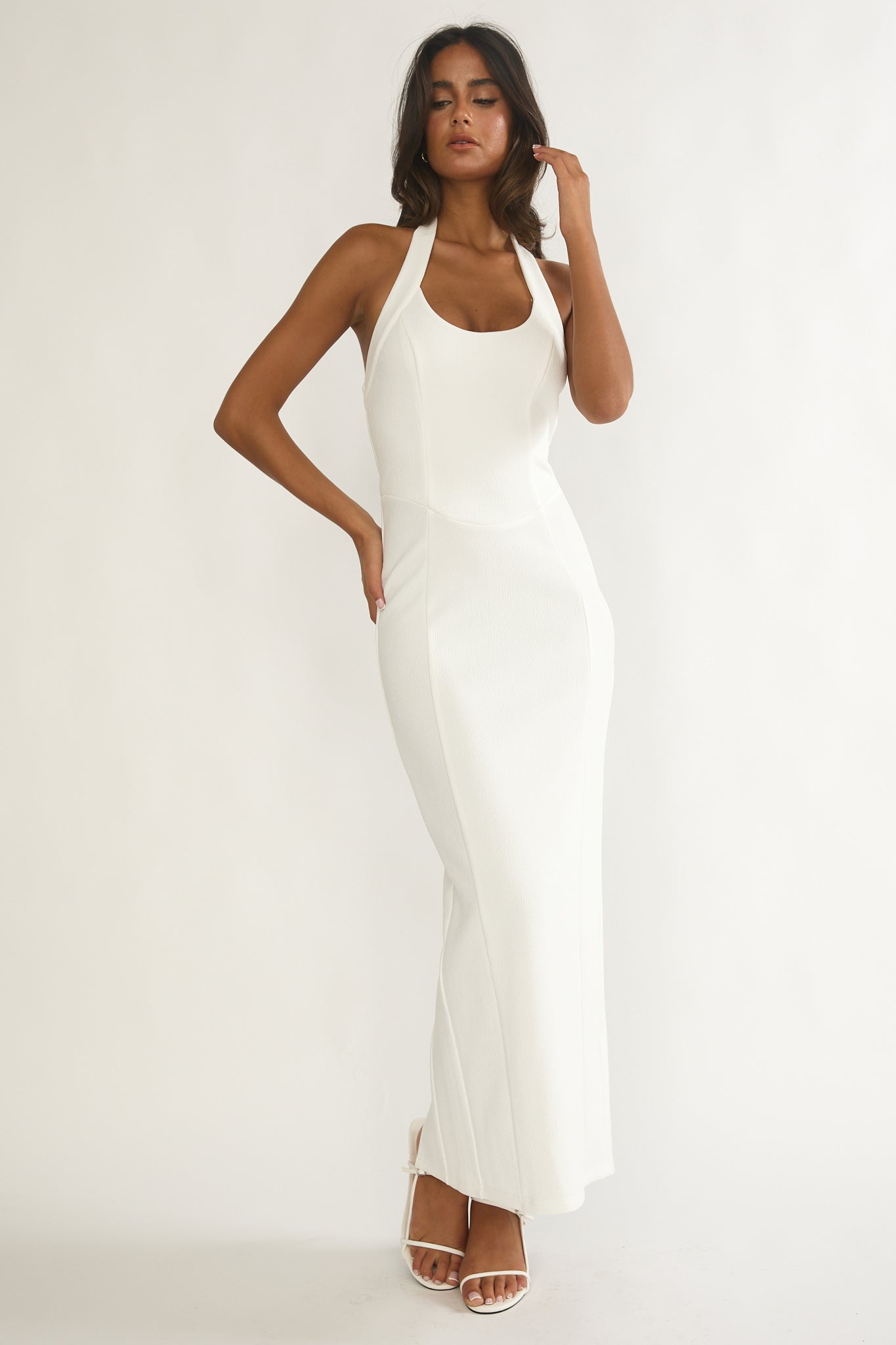 Shailyn Scoop Neck Halter Maxi Dress White-Maymioy