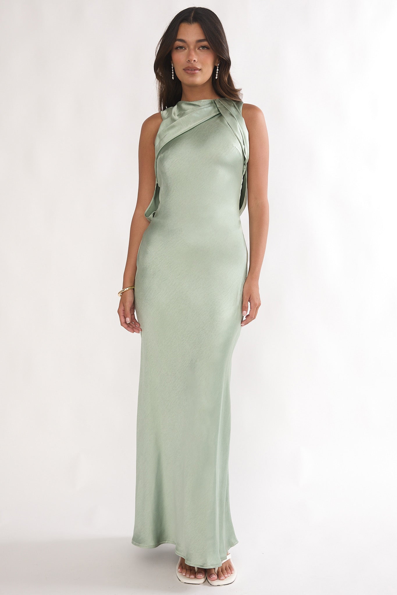 Levinia Draped Back Maxi Dress Pistachio-Maymioy