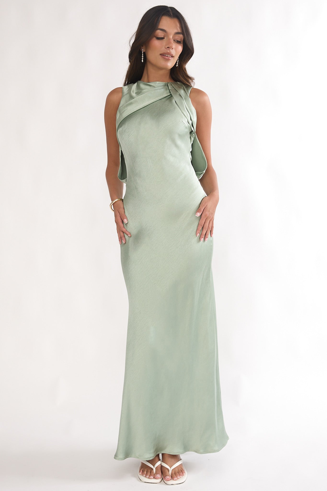 Levinia Draped Back Maxi Dress Pistachio-Maymioy