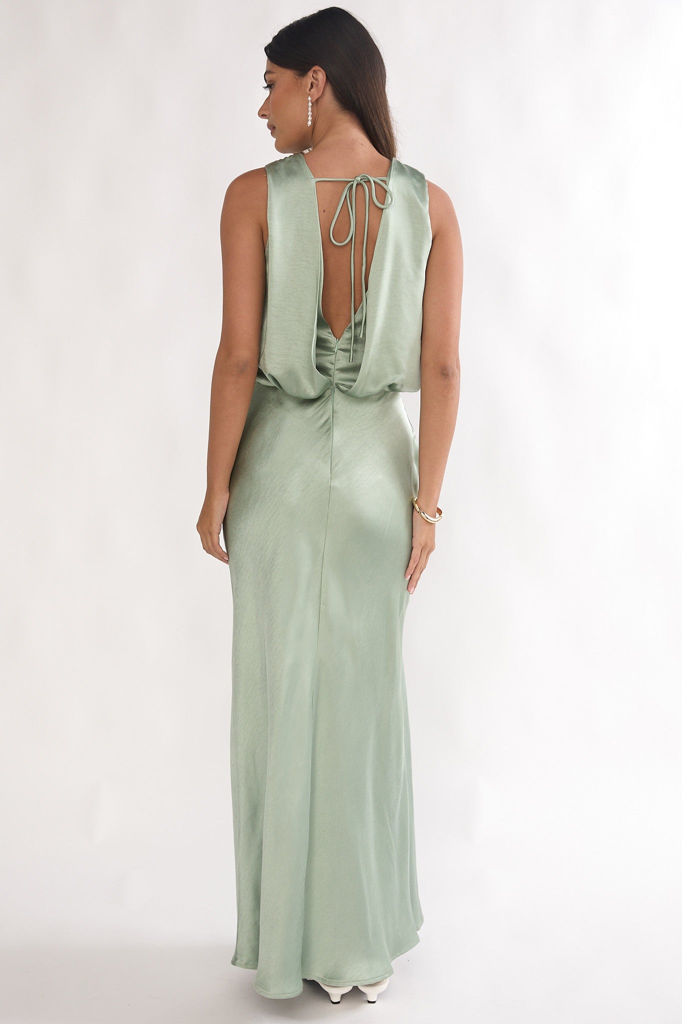 Levinia Draped Back Maxi Dress Pistachio-Maymioy