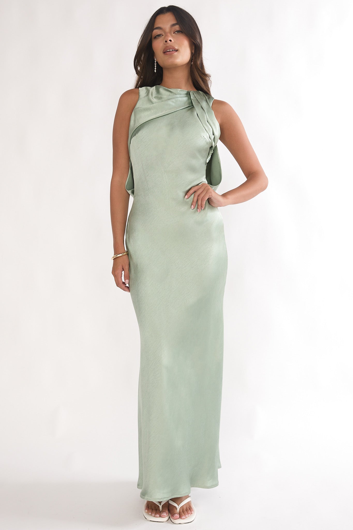 Levinia Draped Back Maxi Dress Pistachio-Maymioy