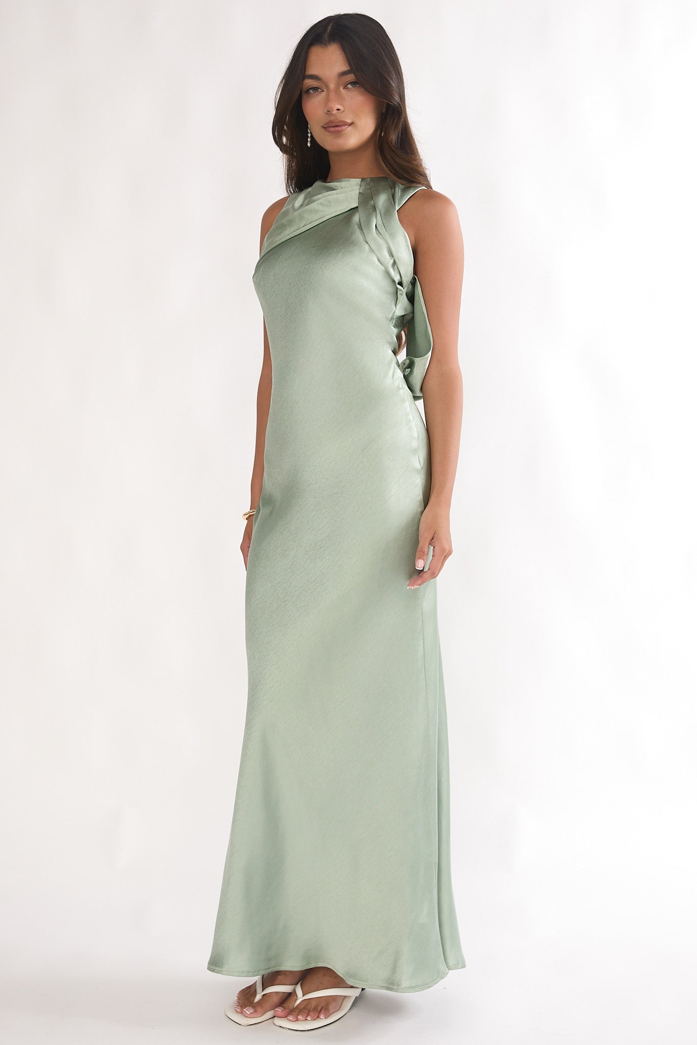 Levinia Draped Back Maxi Dress Pistachio-Maymioy