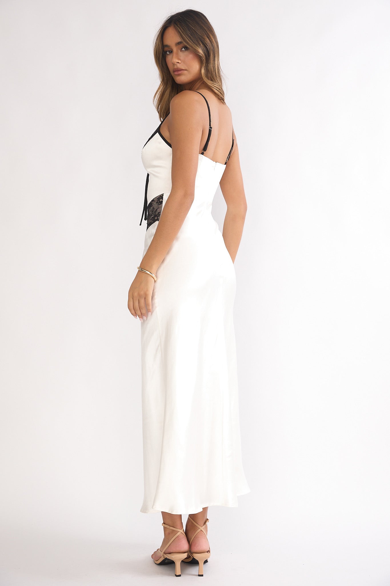 Luna Dolce Lace Trim Tie Maxi Dress Oyster-Maymioy