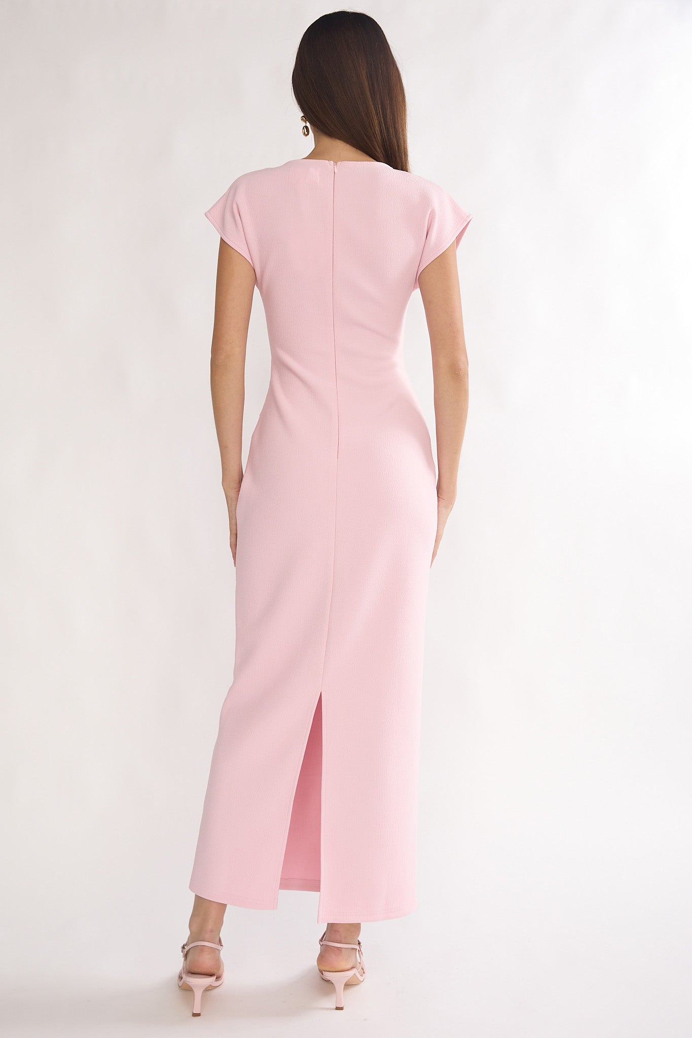 Briona Short Sleeve Buckle Maxi Dress Pink-Maymioy