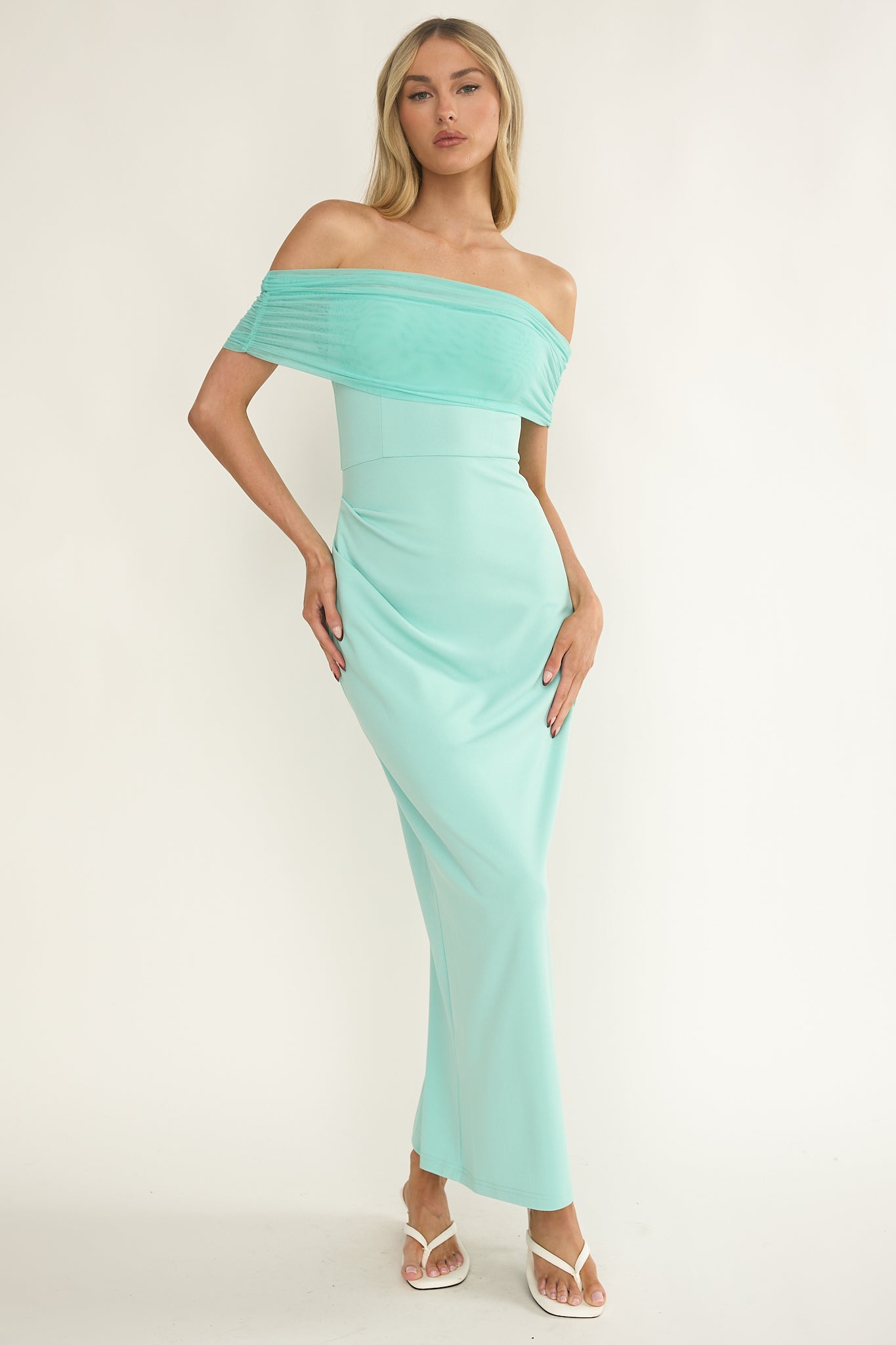 Love Languages Off-Shoulder Maxi Dress Mint-Maymioy