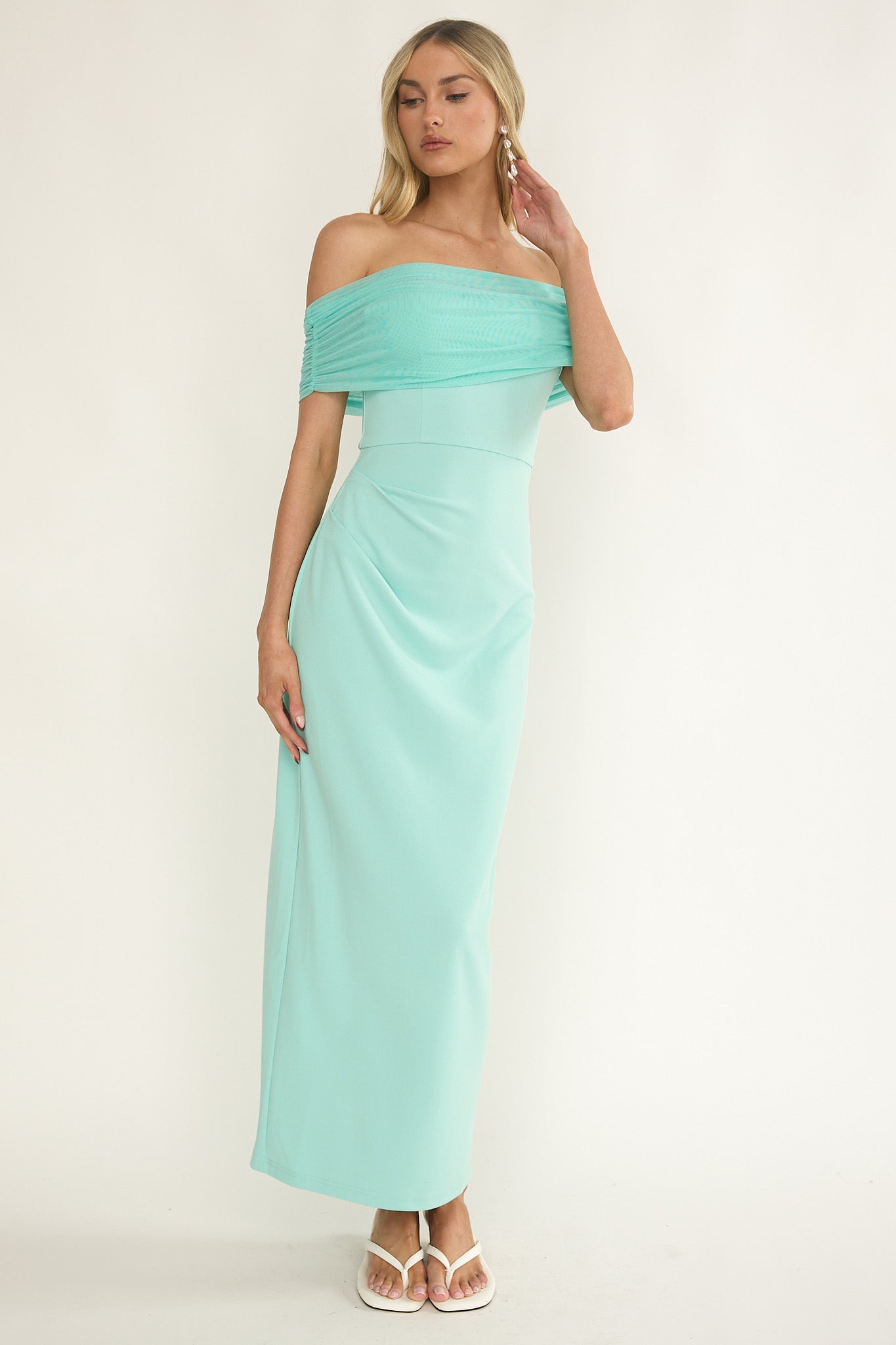 Love Languages Off-Shoulder Maxi Dress Mint-Maymioy