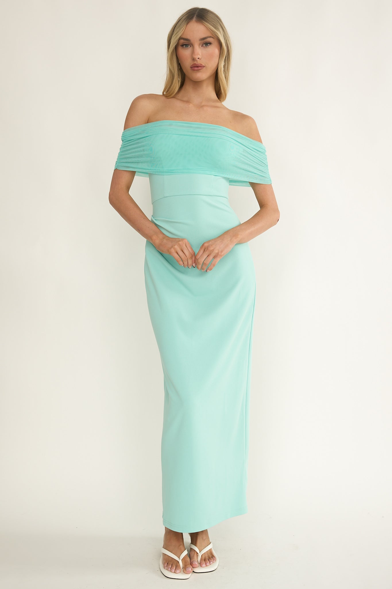 Love Languages Off-Shoulder Maxi Dress Mint-Maymioy