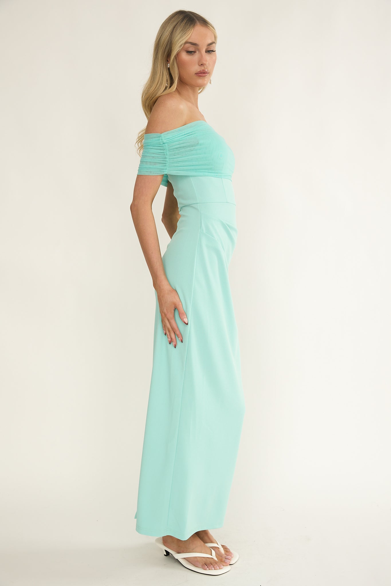 Love Languages Off-Shoulder Maxi Dress Mint-Maymioy