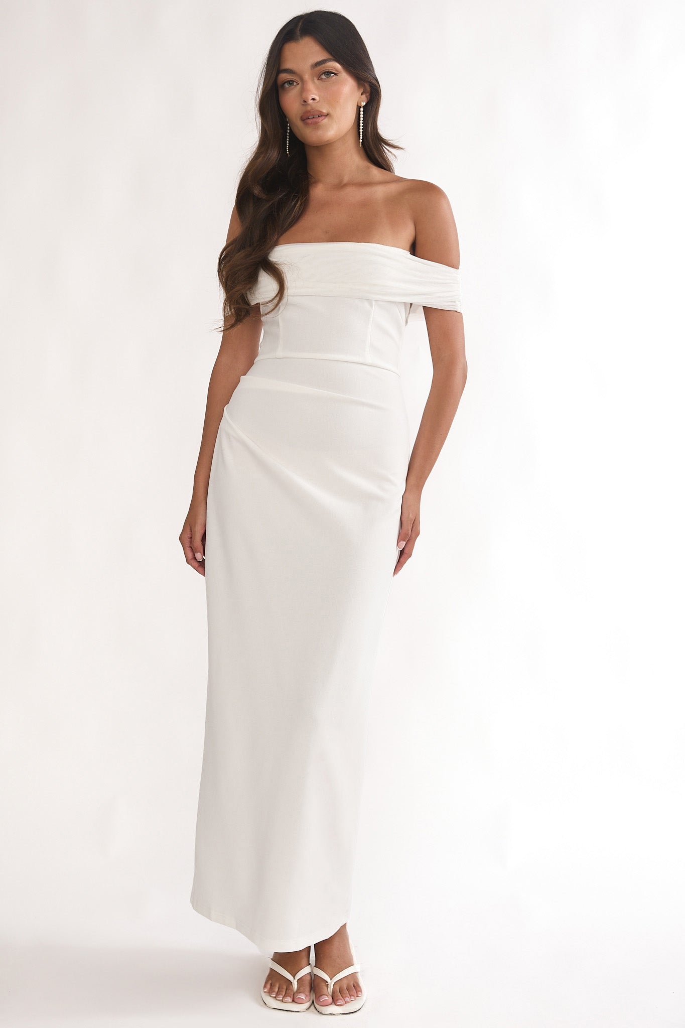 Love Languages Off-Shoulder Maxi Dress White-Maymioy