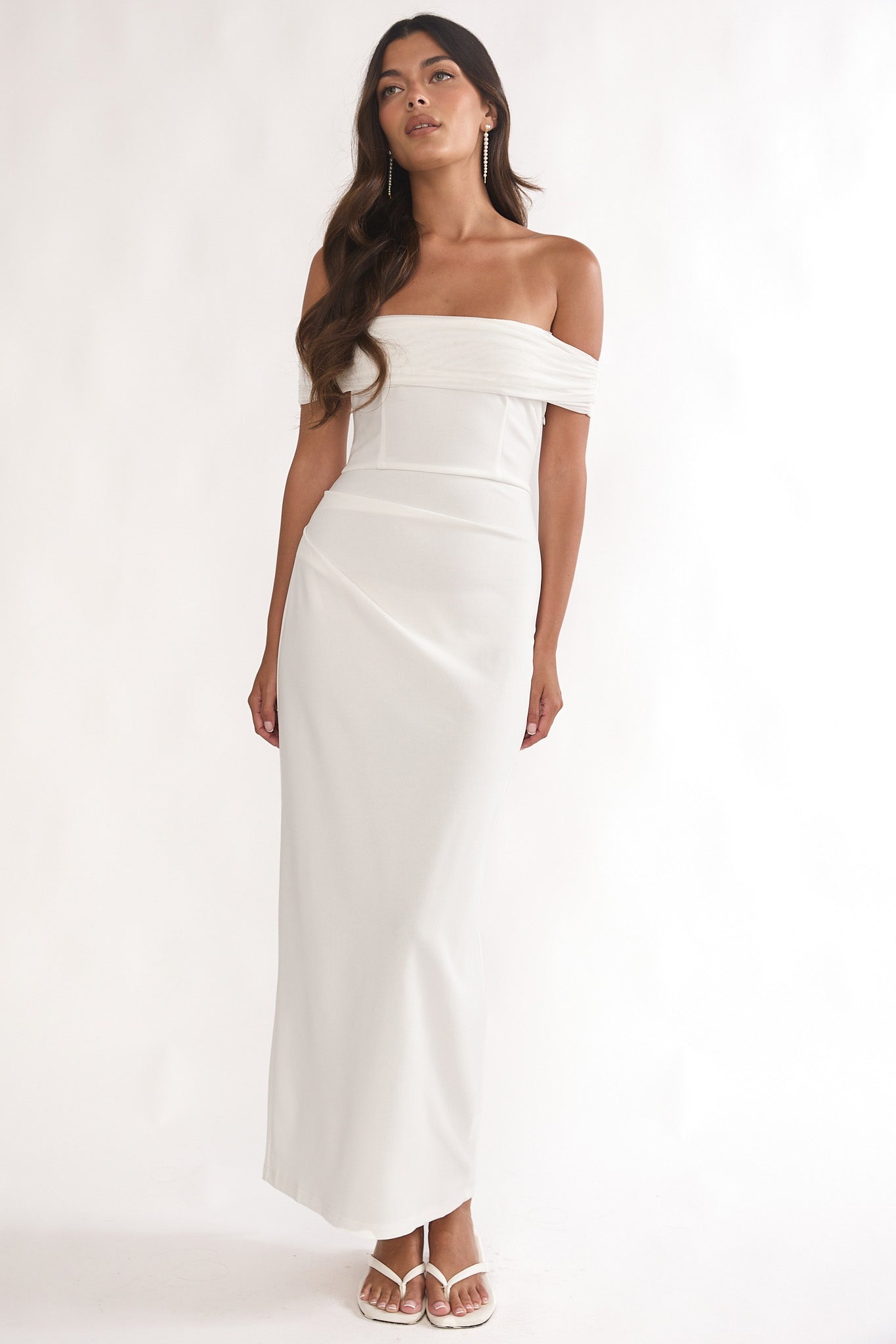 Love Languages Off-Shoulder Maxi Dress White-Maymioy