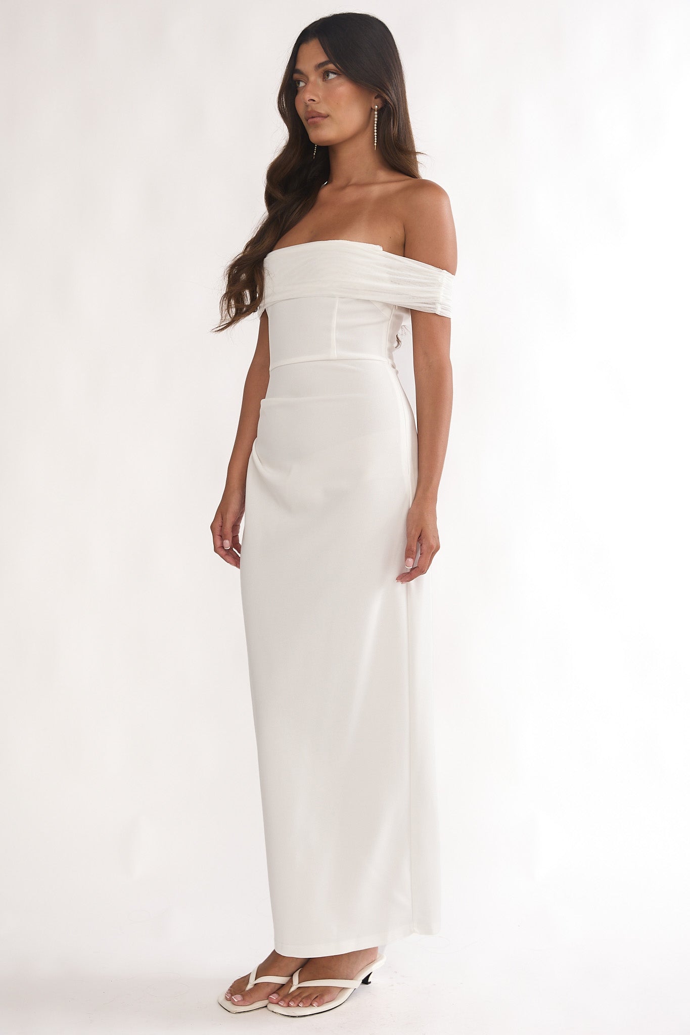 Love Languages Off-Shoulder Maxi Dress White-Maymioy