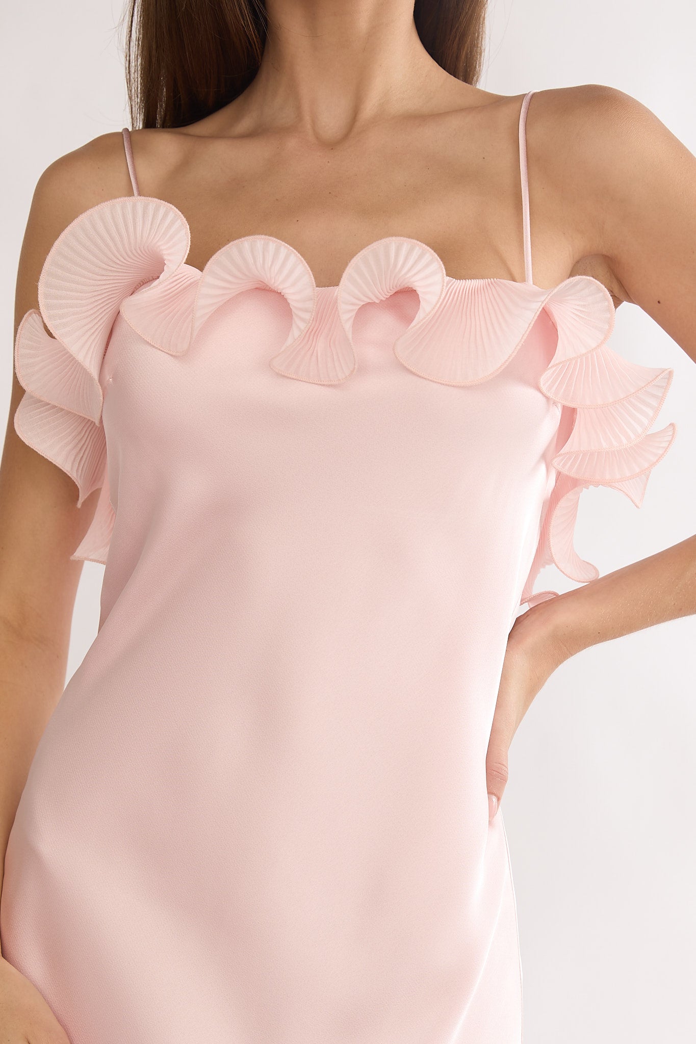 Okay, Cupid Low Back Ruffle Trim Maxi Dress Pink-Maymioy